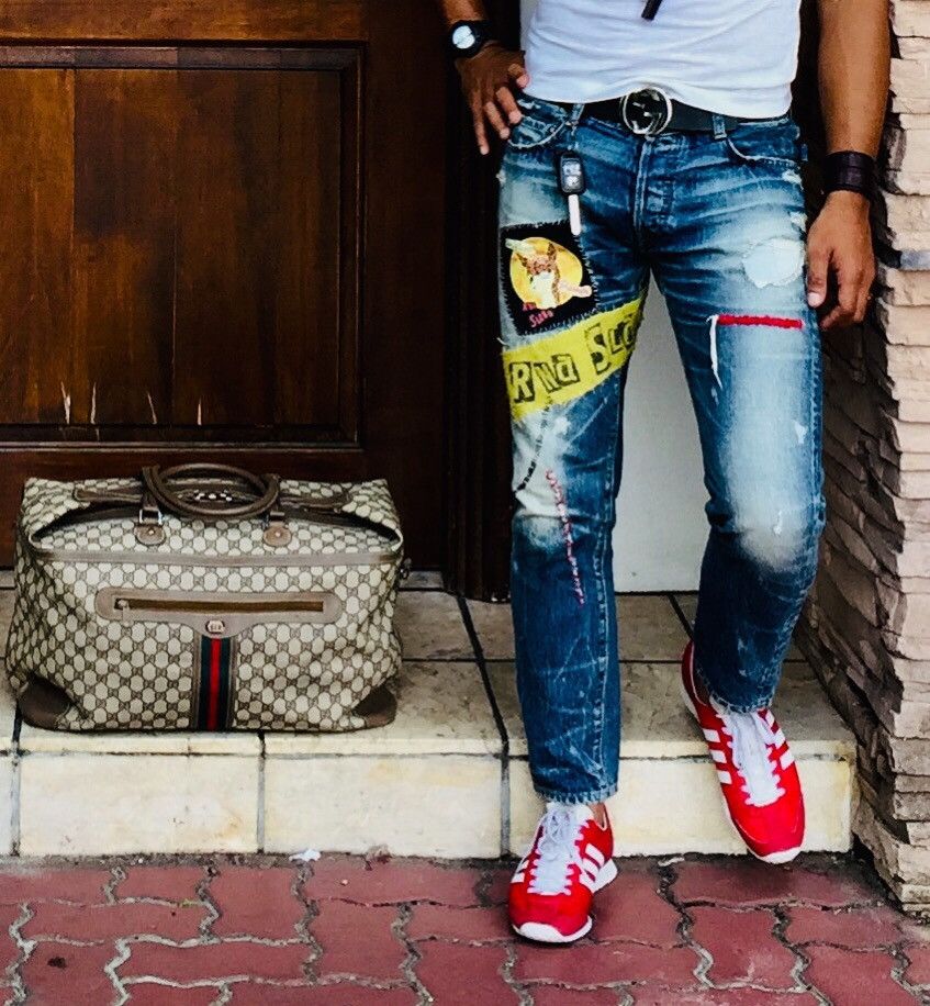 Hysteric Glamour × Japanese Brand Wold JeansPatchwork Design Kurt Cobain Style Denim Pant Size US 31 - 2 Thumbnail