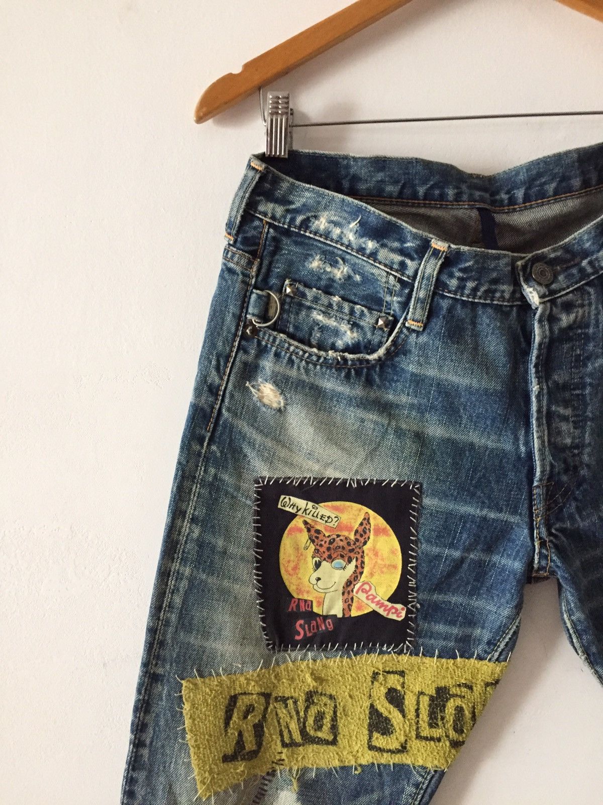 Hysteric Glamour × Japanese Brand Wold JeansPatchwork Design Kurt Cobain Style Denim Pant Size US 31 - 14 Thumbnail