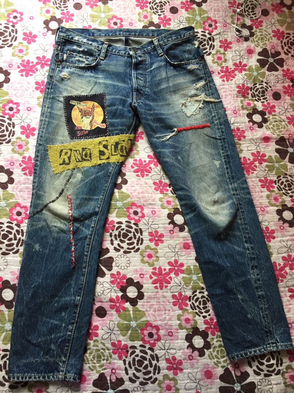Hysteric Glamour × Japanese Brand Wold JeansPatchwork Design Kurt Cobain Style Denim Pant Size US 31 - 10 Thumbnail