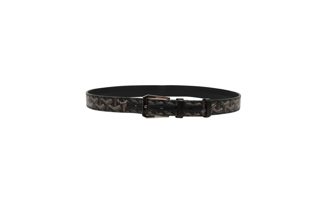 Goyard Mens Fregate Belt 90 31 32 Black Leather Goyardine Canvas