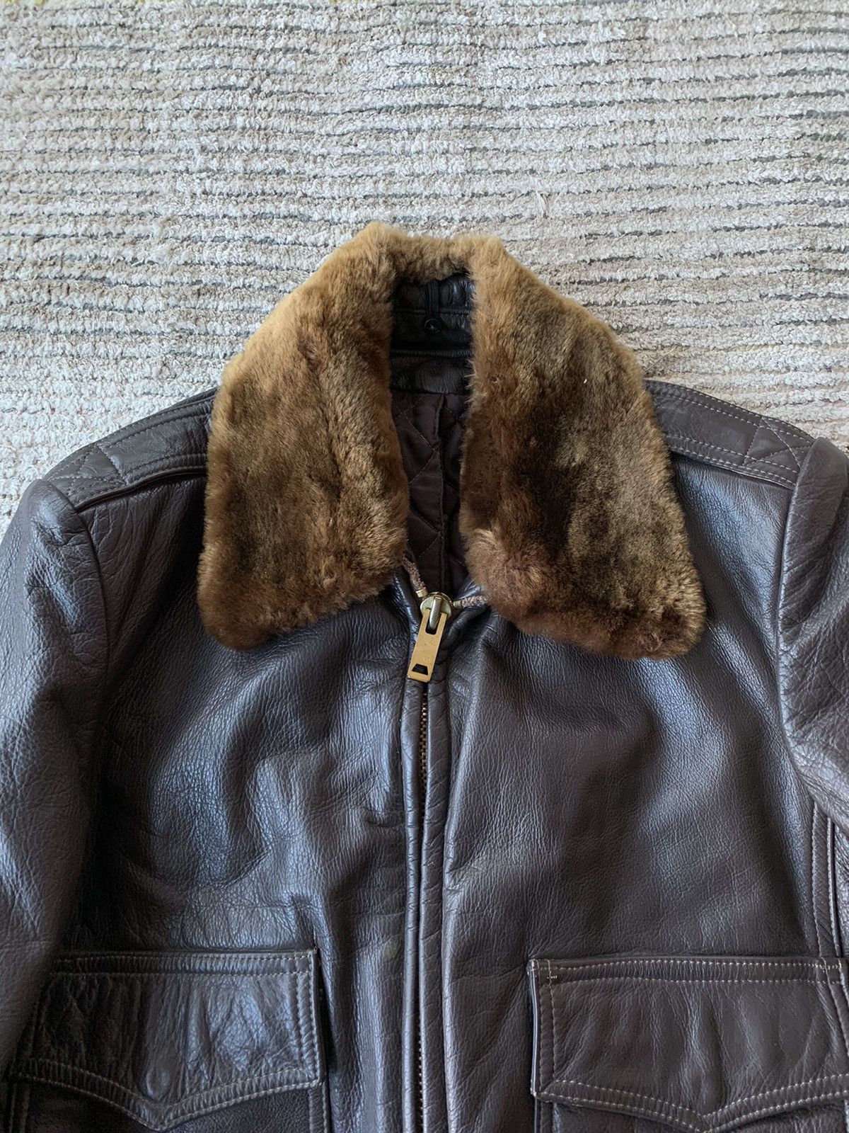 Other Vintage Brown Leather G-1 Bomber Jacket A-2 Flight Fur 40 Size US XS / EU 42 / 0 - 6 Thumbnail