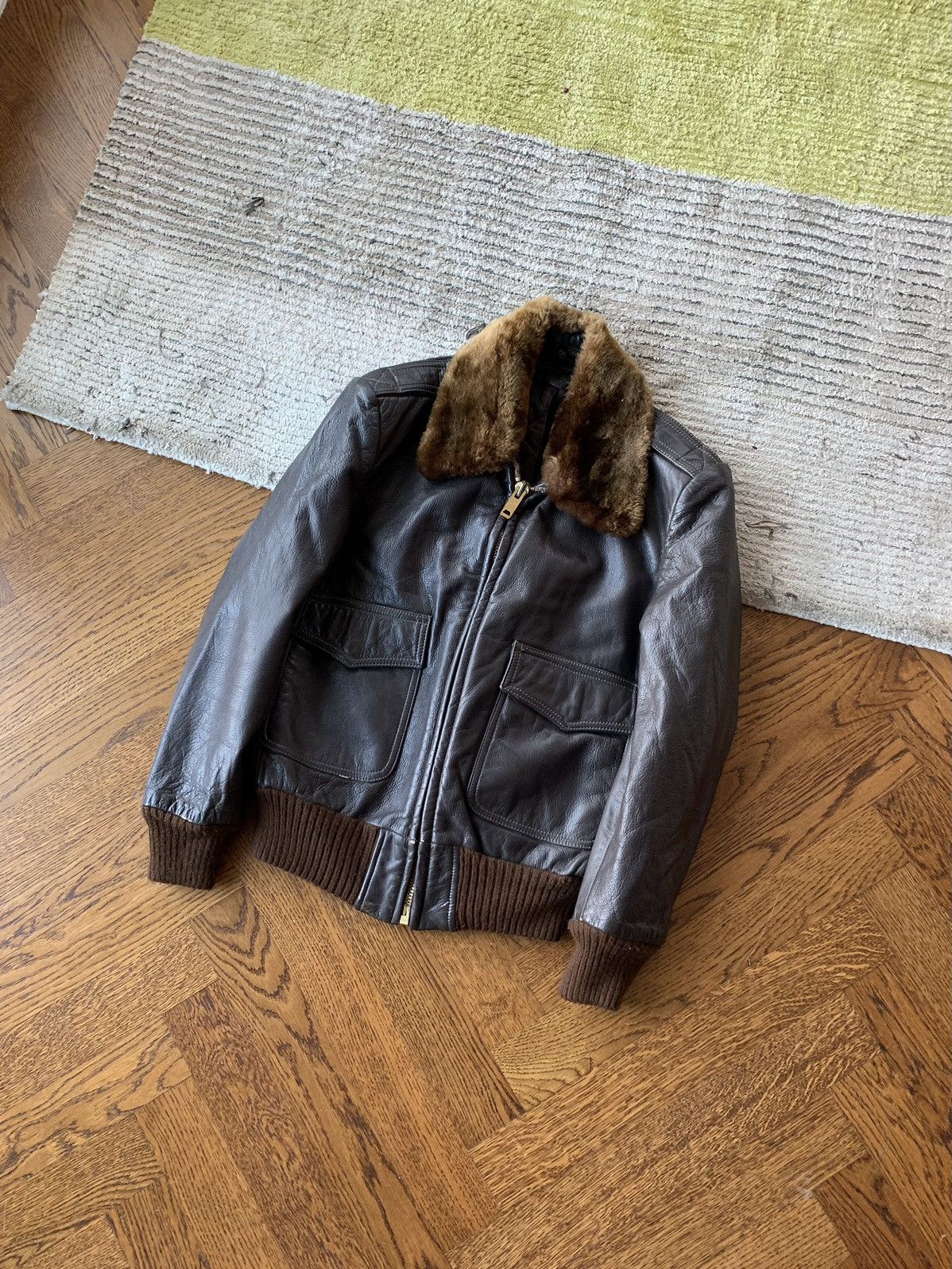 Other Vintage Brown Leather G-1 Bomber Jacket A-2 Flight Fur 40 Size US XS / EU 42 / 0 - 1 Thumbnail