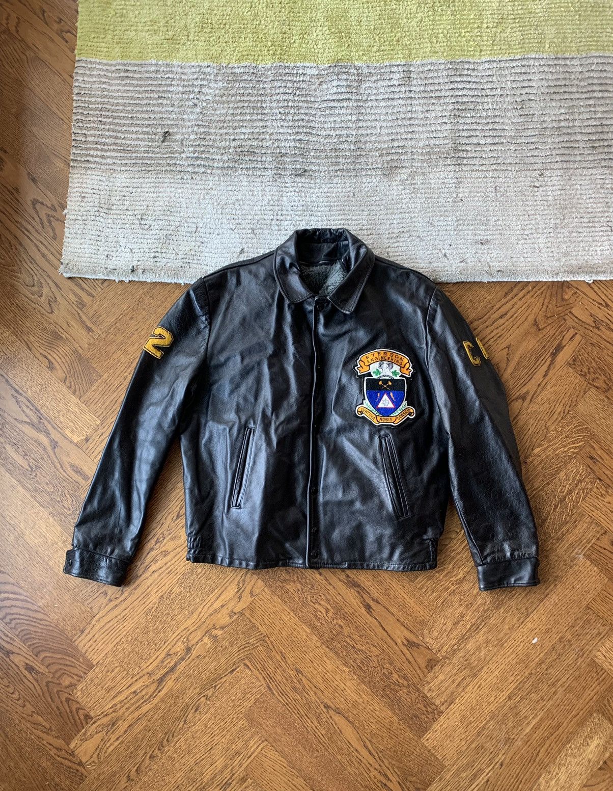 Vintage 90s Vintage Black Leather Varsity Jacket Letterman College