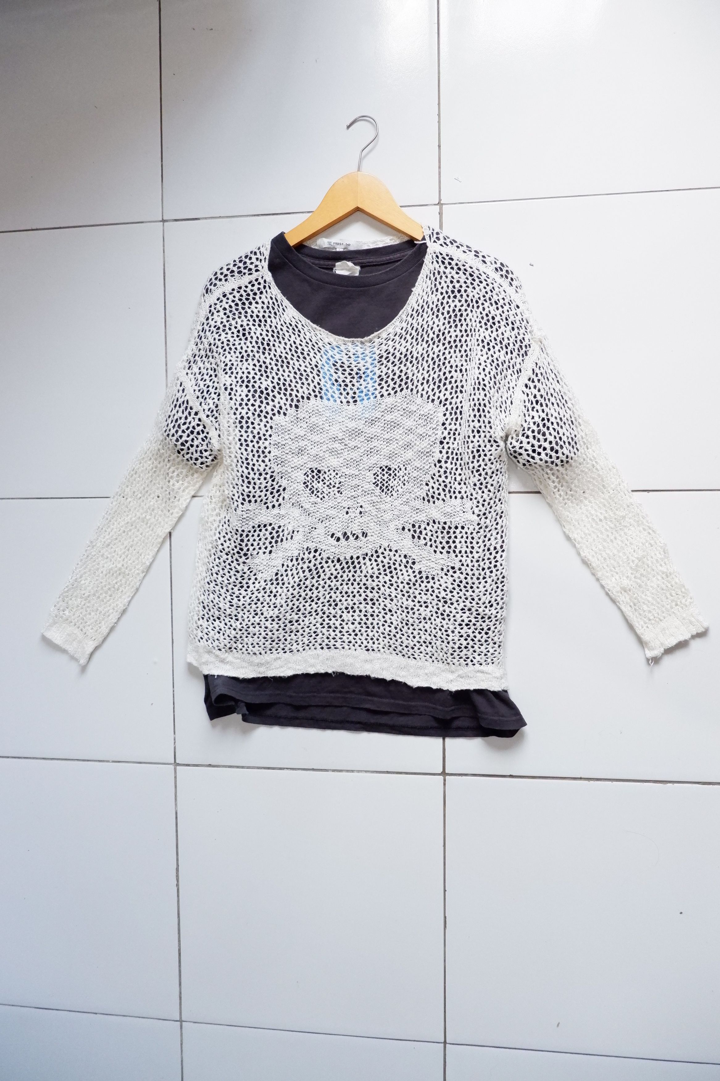 image of Seditionaries Vintage Japan Brand Skull Mesh Sweaters in Ivory, Men's (Size Medium)