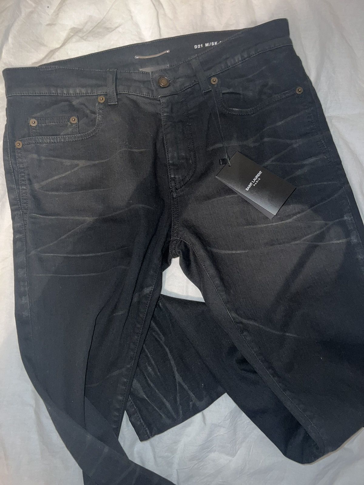 Yves Saint Laurent Black Coated Skinny Jeans