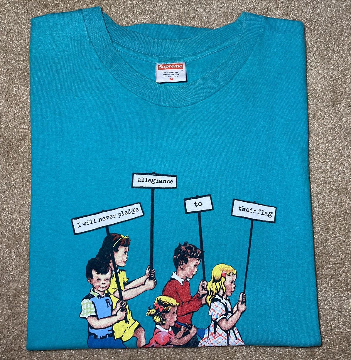 image of Ss08 Supreme Never Pledge Allegiance To Flag Anti Usa 2008 in Blue, Men's (Size Medium)