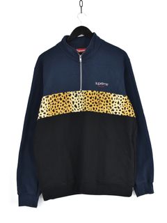 Supreme Leopard Panel Half Zip Sweatshirt | Grailed