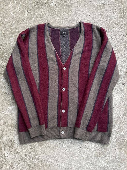 Stussy STUSSY MOHAIR VERTICAL STRIPED FUZZY CARDIGAN XL | Grailed