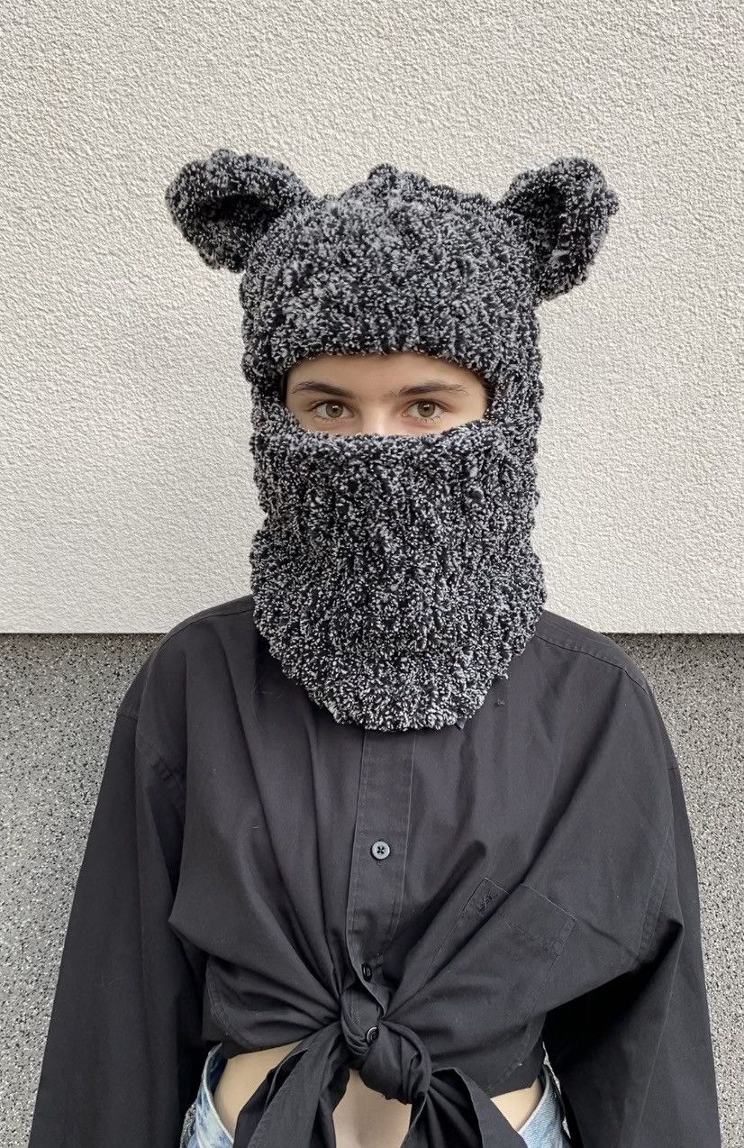 Handmade × Japanese Brand Handmade Fluffy Knitted Balaclava Teddy Bear Panda Style Size ONE SIZE - 1 Thumbnail