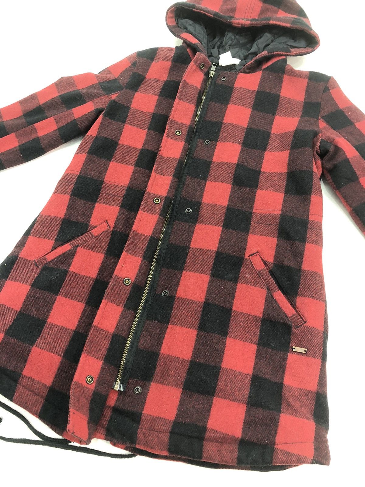 Levi's × Vintage Vintage Levis Women Wool Red Black Parka Jacket Size XS / US 0-2 / IT 36-38 - 4 Thumbnail