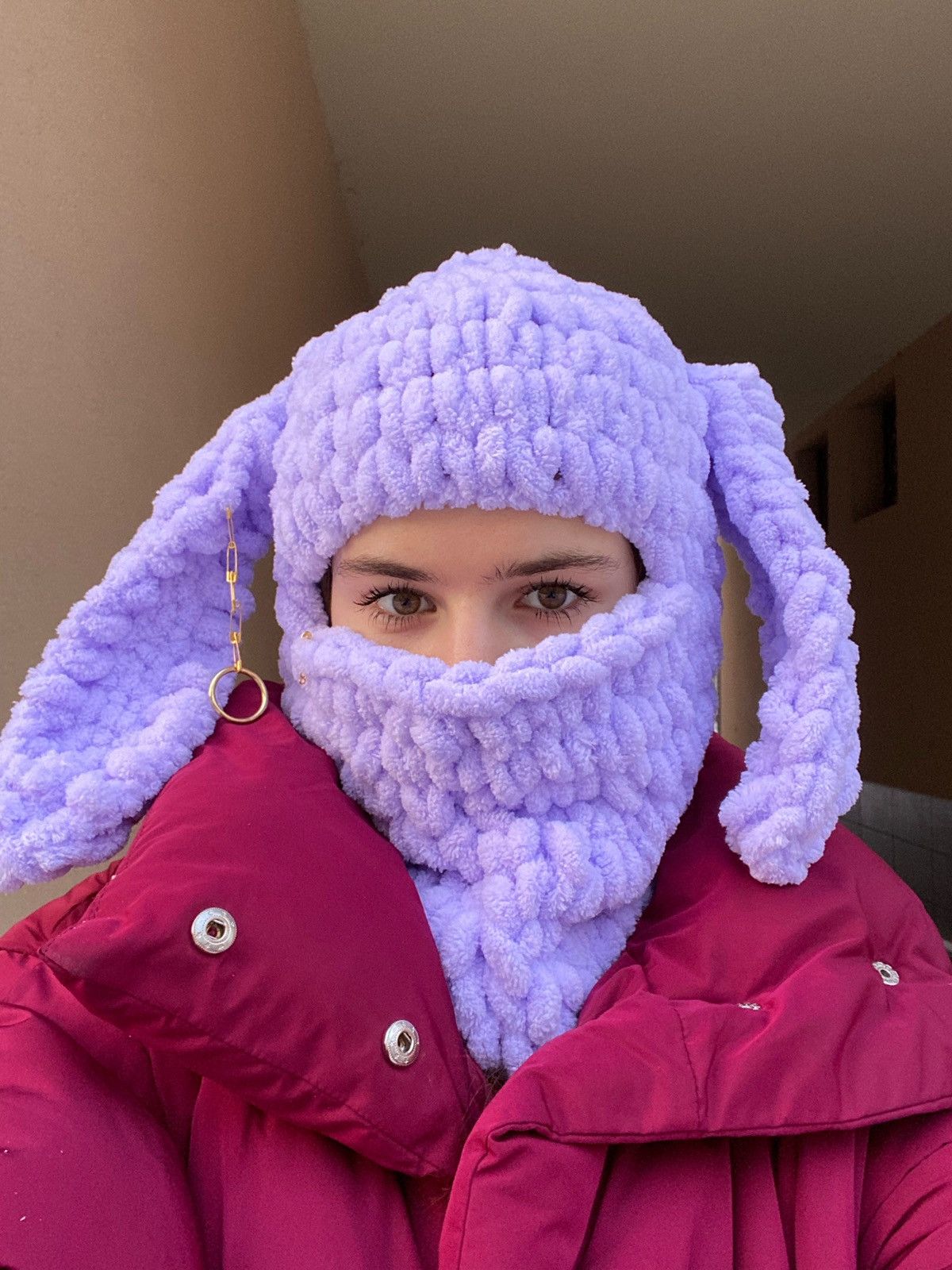 Handmade Handmade Knitted Balaclava Ski Mask Bunny Rabbit Style Size ONE SIZE - 1 Thumbnail