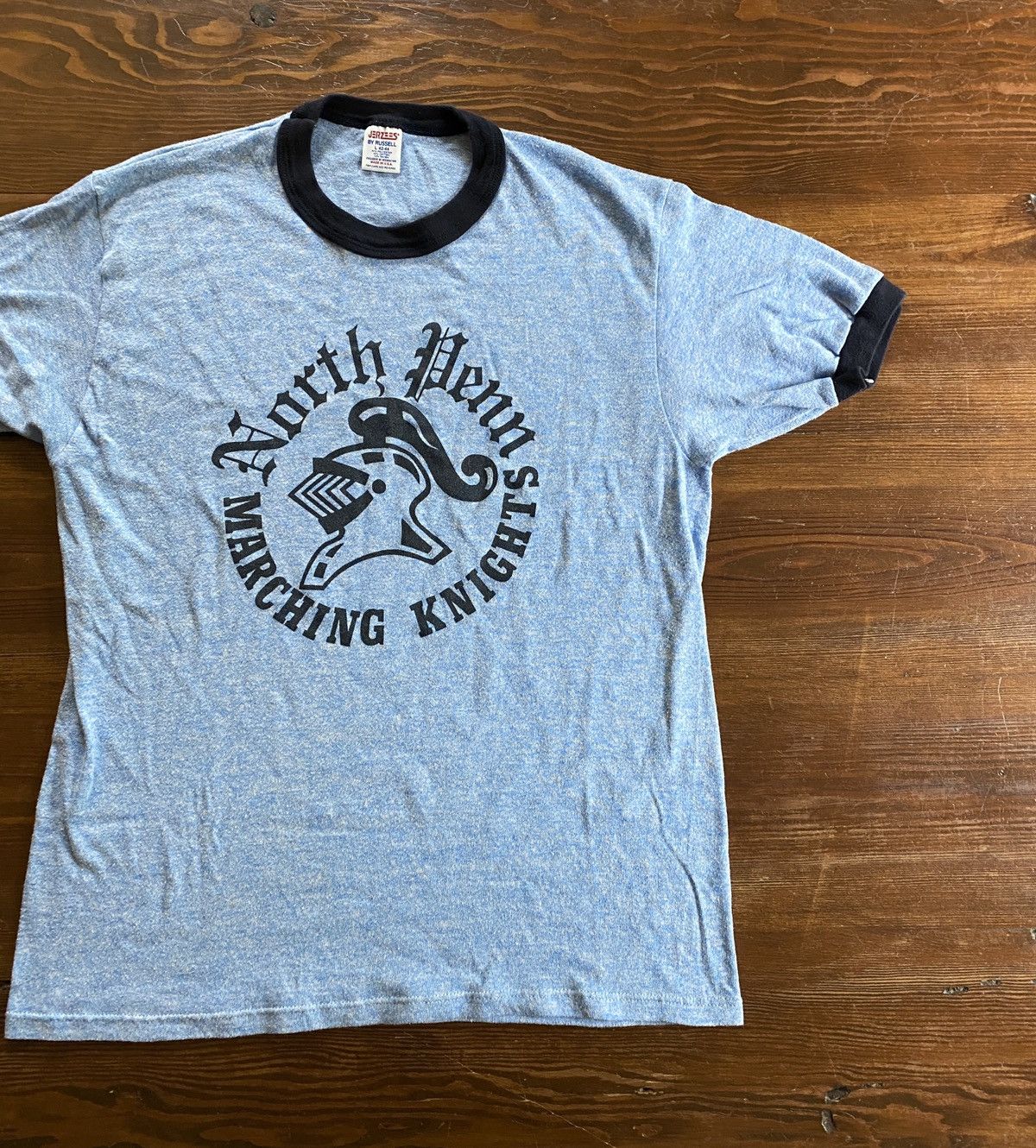 Jerzees × Russell Athletic × Vintage Vintage 80’s North Penn Marching Knights Blue Ringer Tee Size US M / EU 48-50 / 2 - 1 Thumbnail