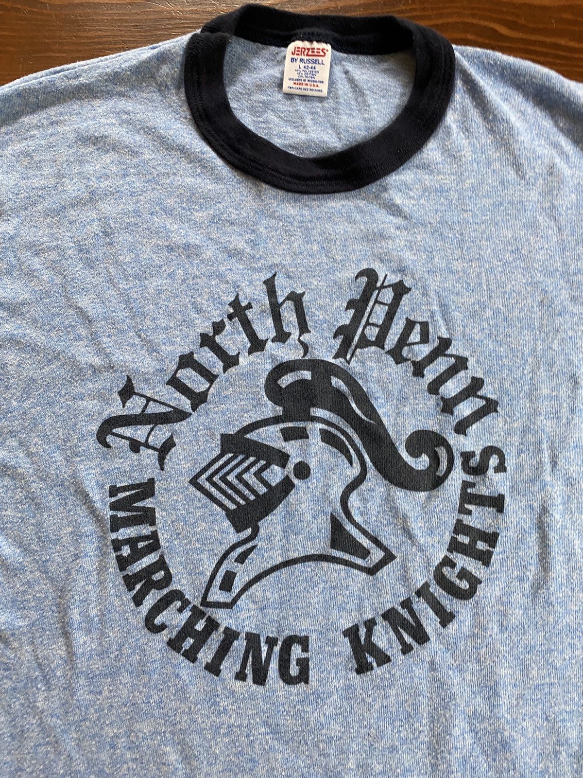 Jerzees × Russell Athletic × Vintage Vintage 80’s North Penn Marching Knights Blue Ringer Tee Size US M / EU 48-50 / 2 - 3 Thumbnail