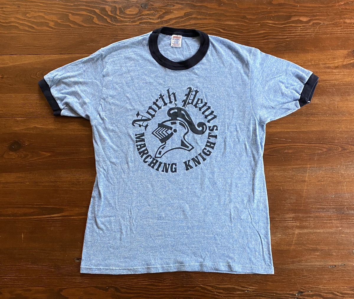 Jerzees × Russell Athletic × Vintage Vintage 80’s North Penn Marching Knights Blue Ringer Tee Size US M / EU 48-50 / 2 - 2 Thumbnail