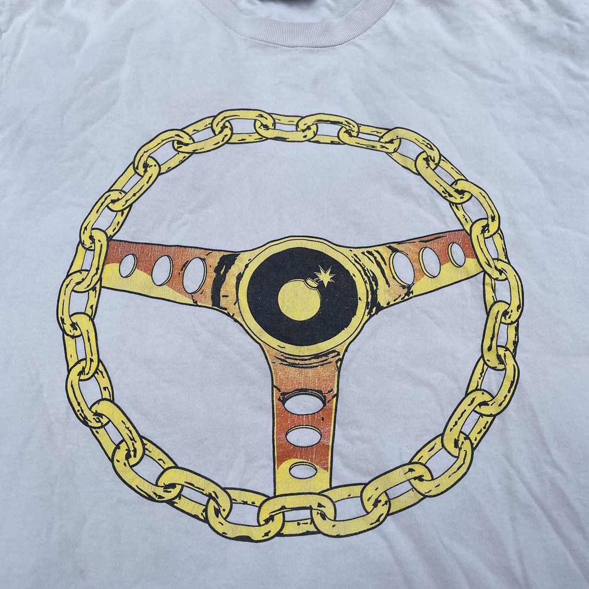Vintage Vintage 90s Chain Steering Wheel Graphic Tee White Boxy L Size US L / EU 52-54 / 3 - 6 Thumbnail