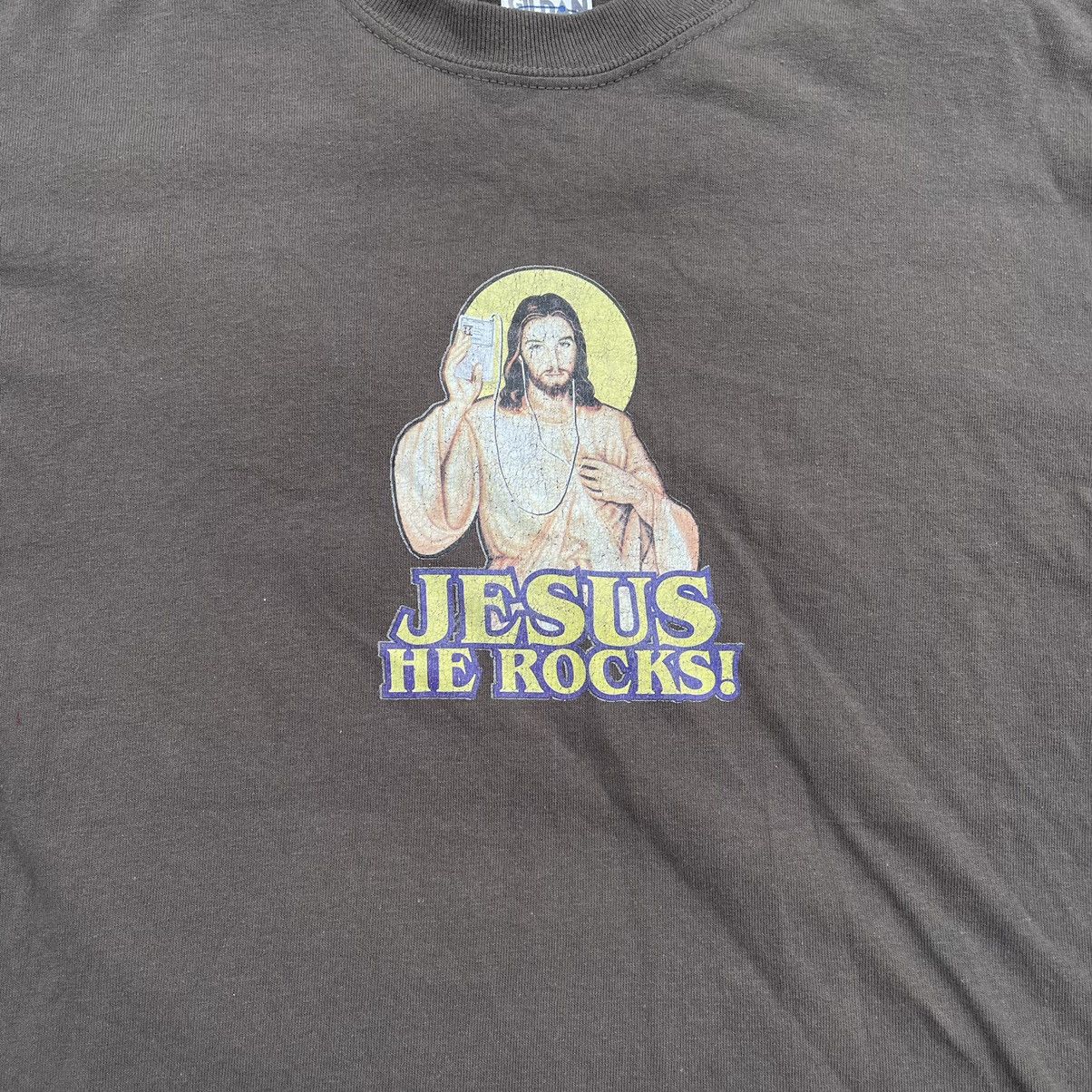 Vintage Vintage Y2K Sun Faded Graphic Tee Jesus God He Rocks Drip S Size US S / EU 44-46 / 1 - 4 Thumbnail