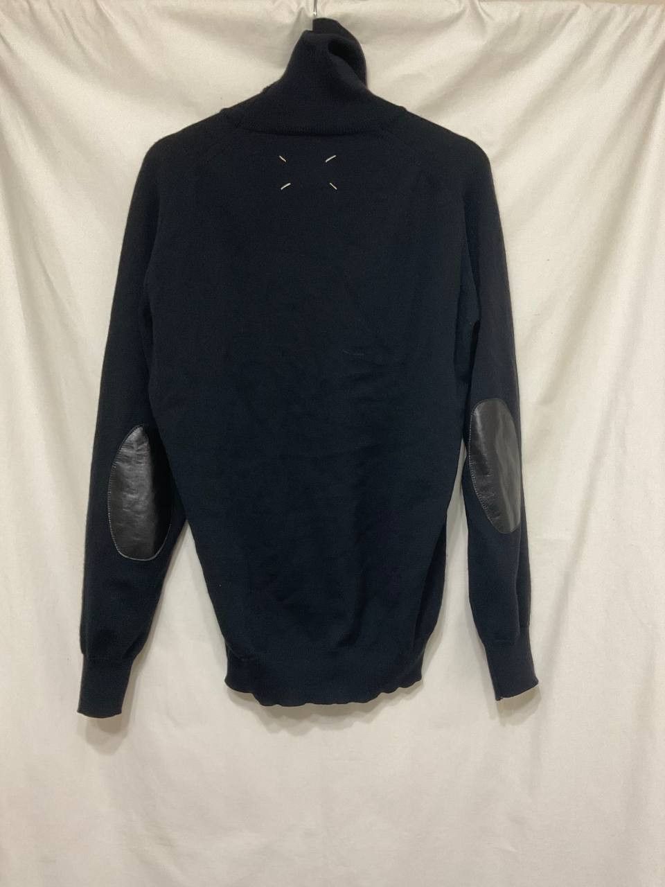 image of Maison Margiela Miss Deanna Elbow Leather Patch Turtleneck Sweater in Black, Men's (Size Medium)