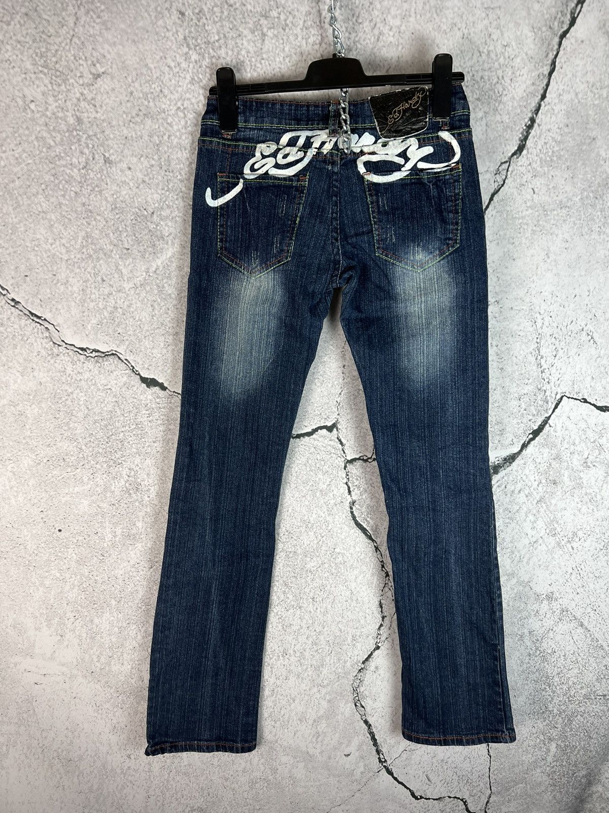 Christian Audigier Ed Hardy by Christian Audiger denim spellout drip pants Size US 29 - 1 Thumbnail