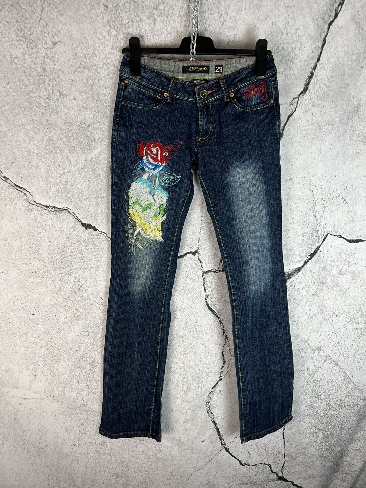Christian Audigier Ed Hardy by Christian Audiger denim spellout drip pants Size US 29 - 2 Thumbnail
