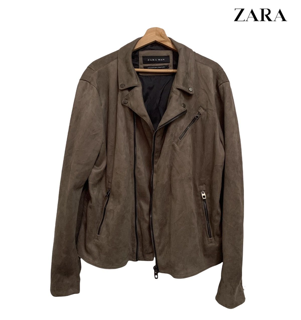 man2ira様 🔥ZARA MAN Double Collar Suede Leather Bikers Jacket