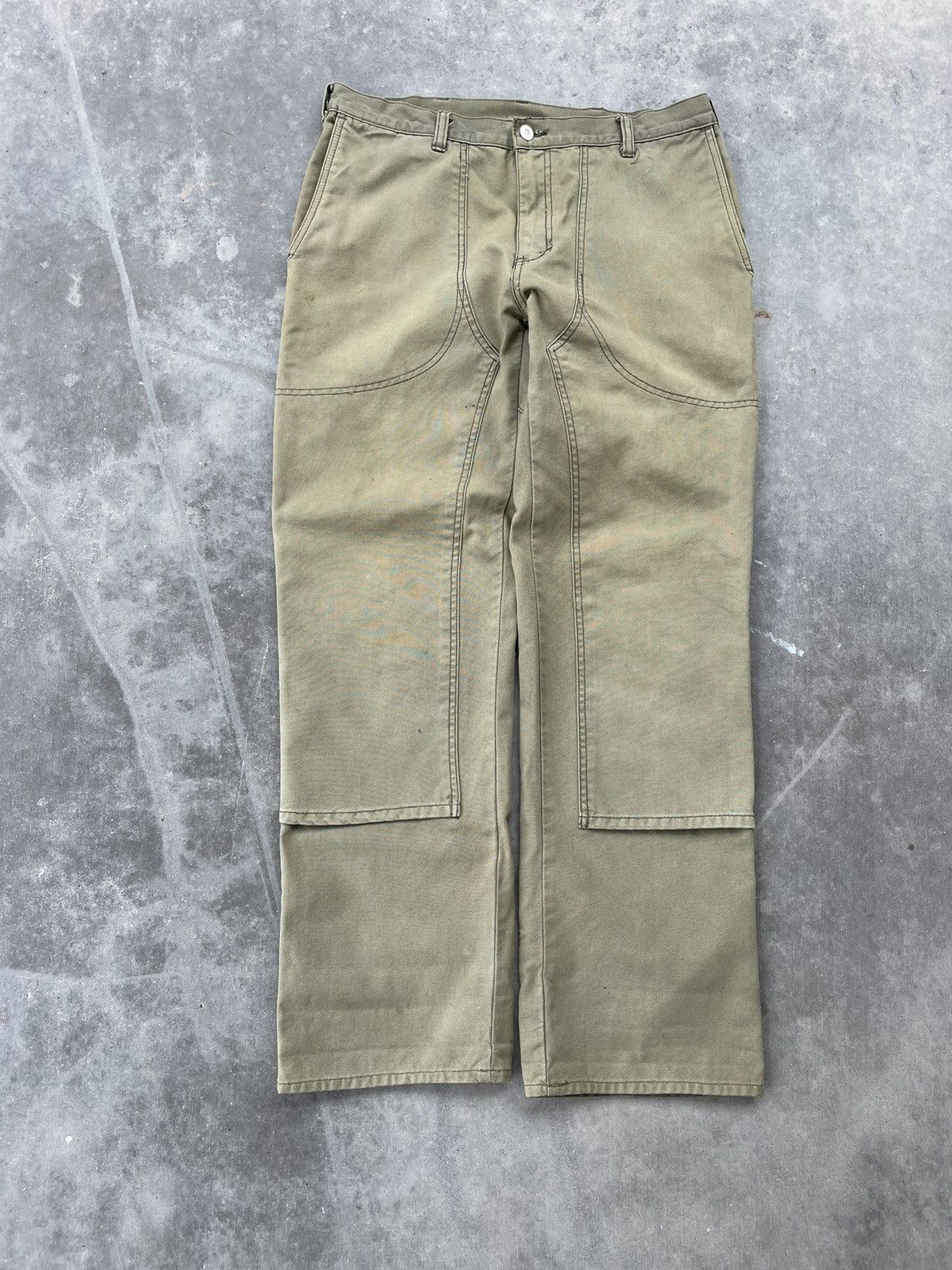 image of 80's Patagonia Faded Olive Green Two Panel Trousers, Men's (Size 34)