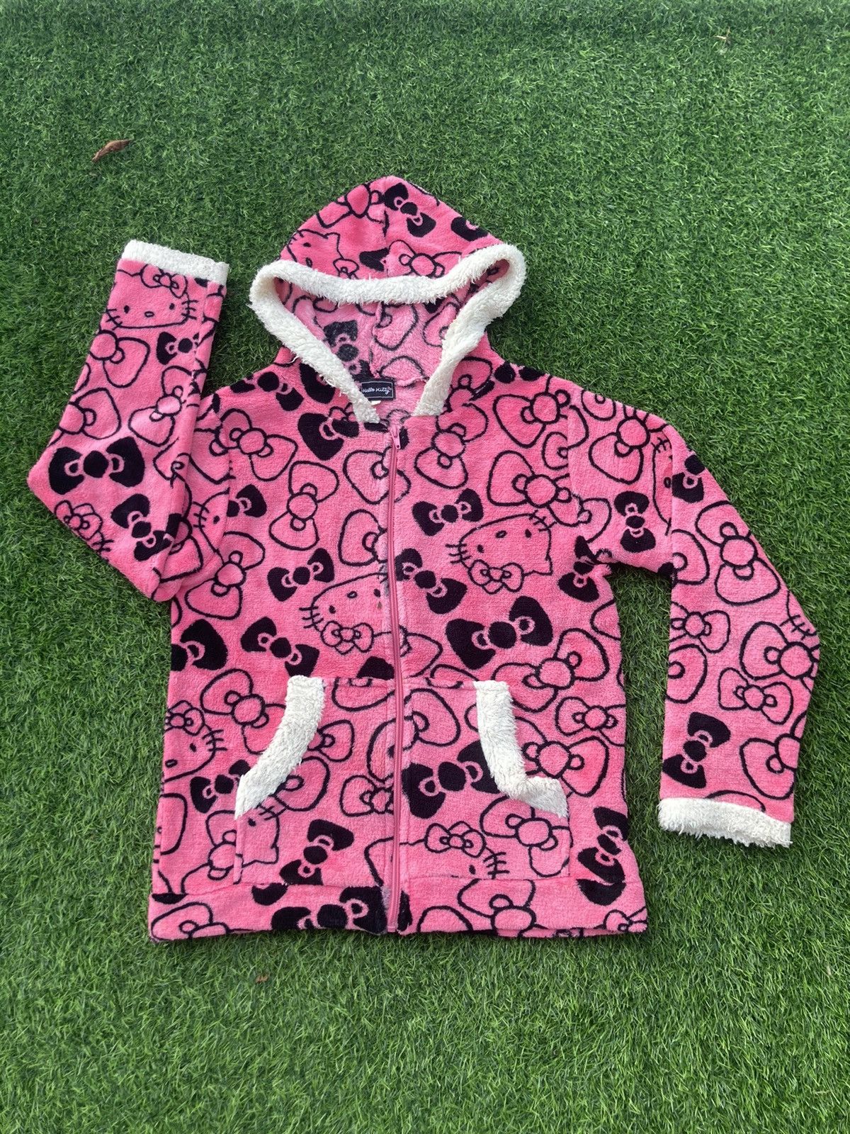 image of Hello Kitty Fleece Fullprint Zipper Hoodie in Pink, Women's (Size Medium)