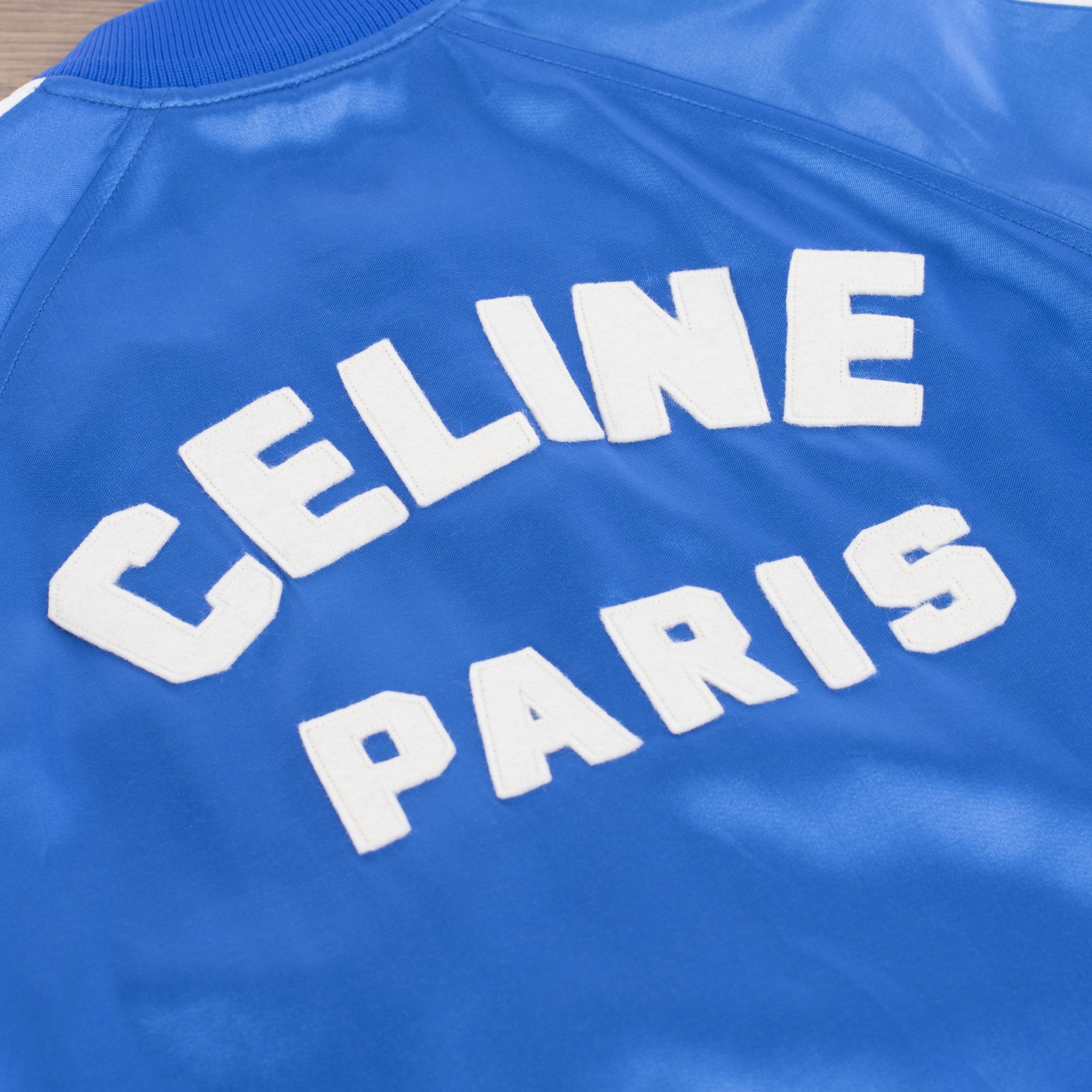 Celine × Hedi Slimane Electric Blue Teddy Jacket In Logo Embroidered Satin Size US S / EU 44-46 / 1 - 10 Thumbnail