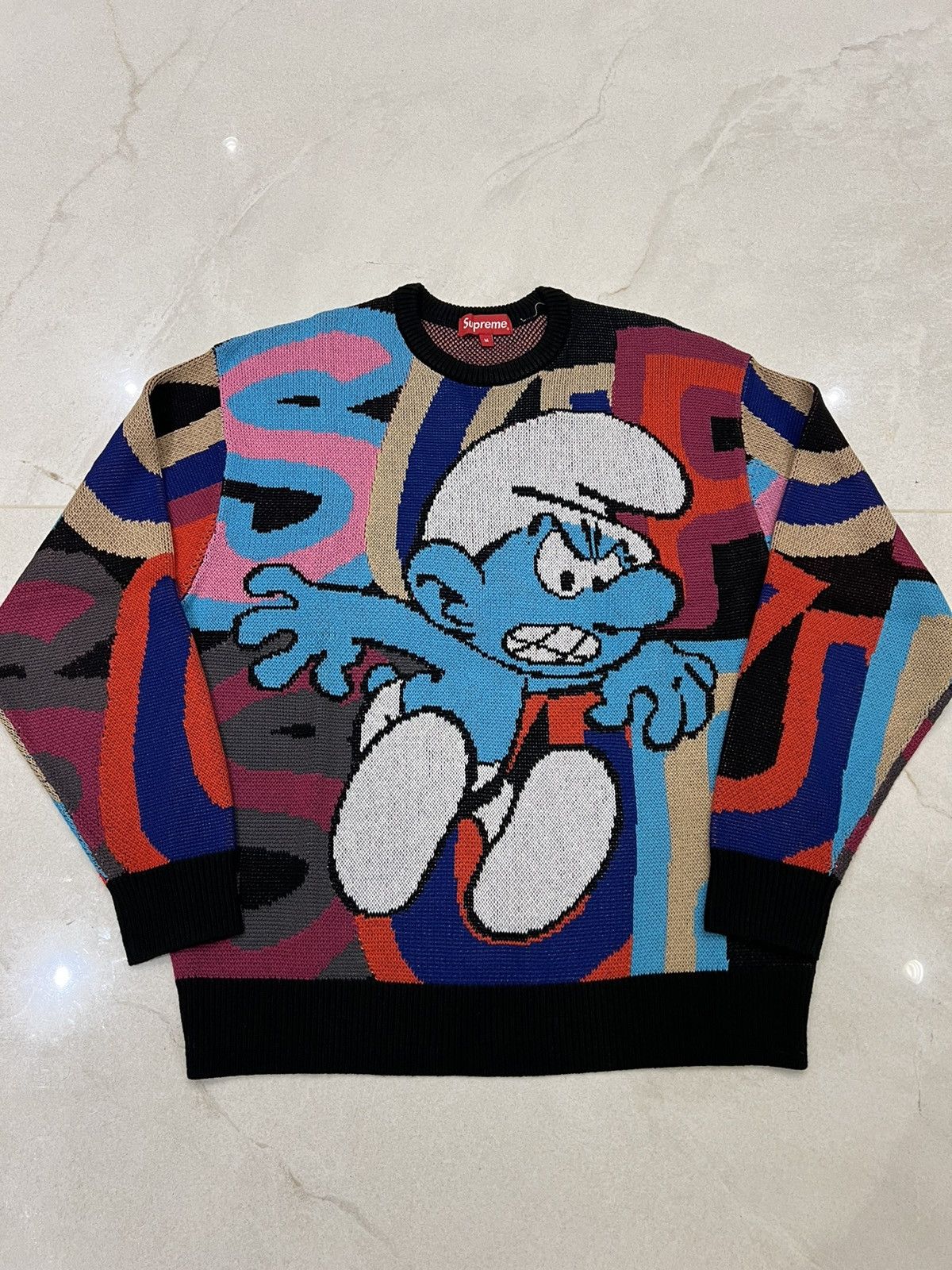 Supreme Supreme x Smurfs 'Angry' Sweater | Grailed