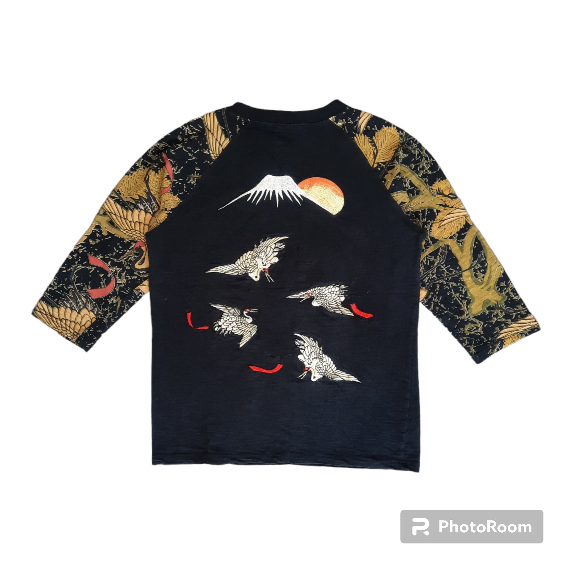 image of Archival Clothing x Sukajan T Shirts Japanese Crane Bird Flying Embroidery Sukajan 3Q Tshirt (Size 