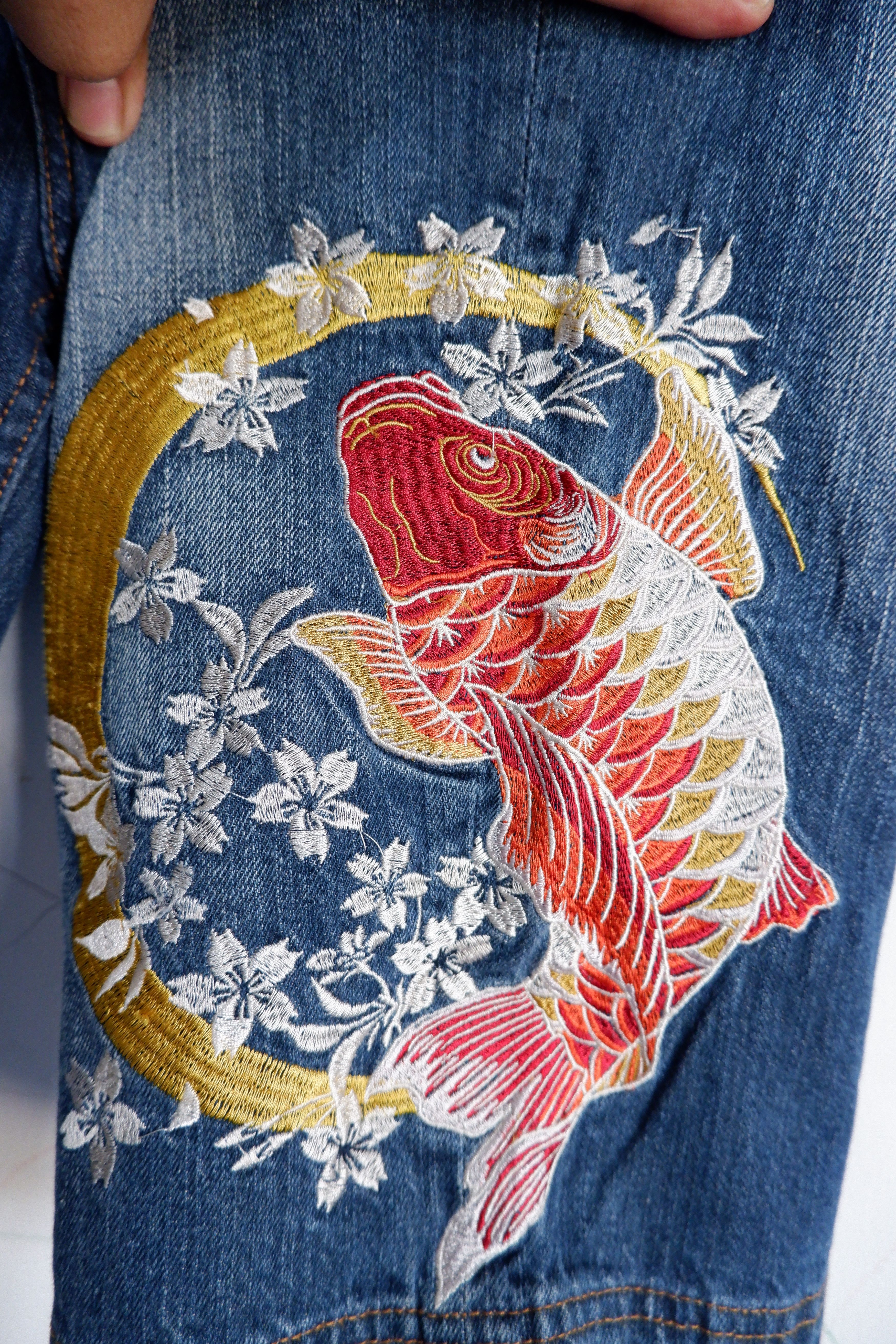 Japanese Brand Vintage Y2K Kara Kuri Embroidered Denim Shorts Size US 30 / EU 46 - 3 Thumbnail