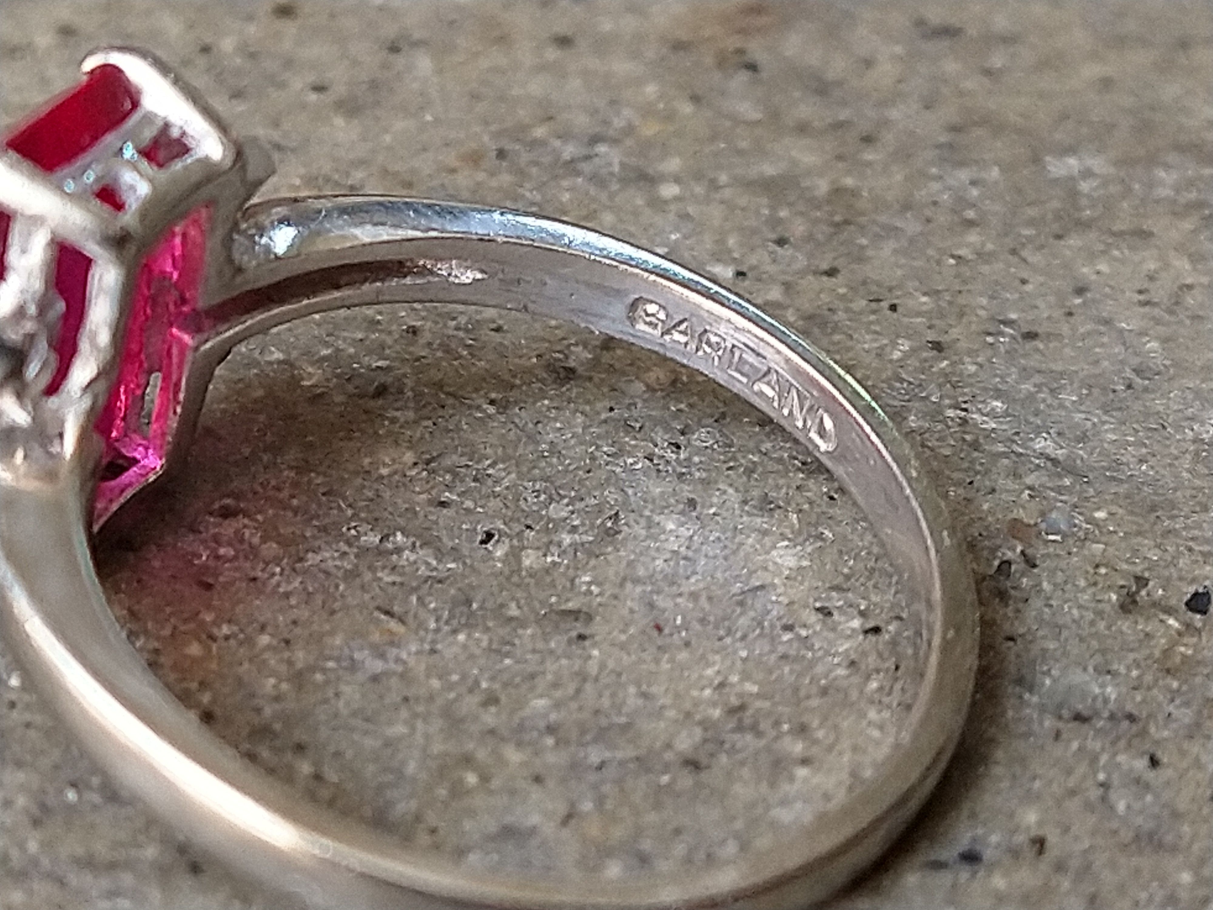 Jewelry × Vintage 10k White Gold Ring Lab Pink Ruby Size 5.75 Rectangle Size ONE SIZE - 10 Thumbnail