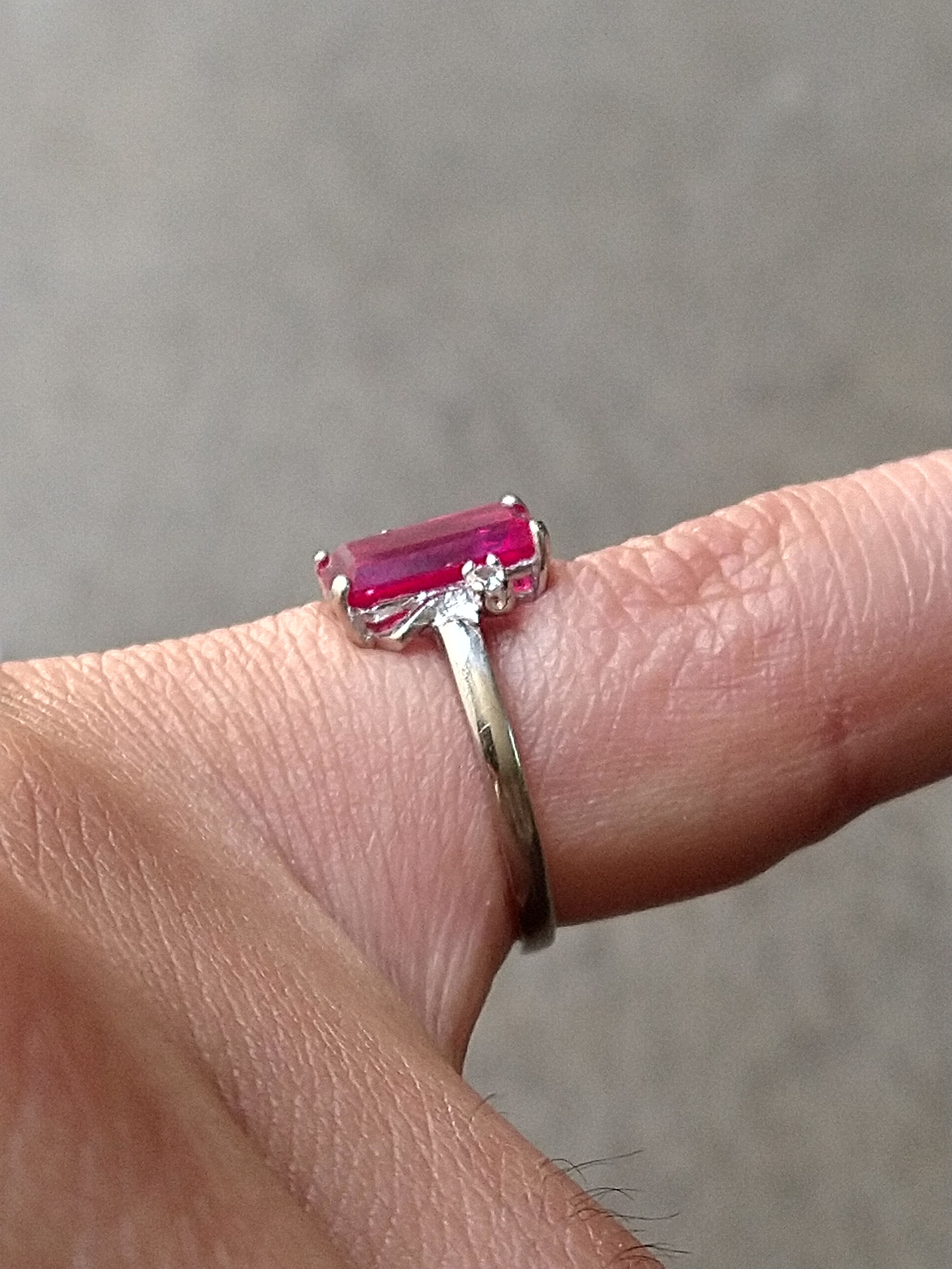 Jewelry × Vintage 10k White Gold Ring Lab Pink Ruby Size 5.75 Rectangle Size ONE SIZE - 12 Thumbnail