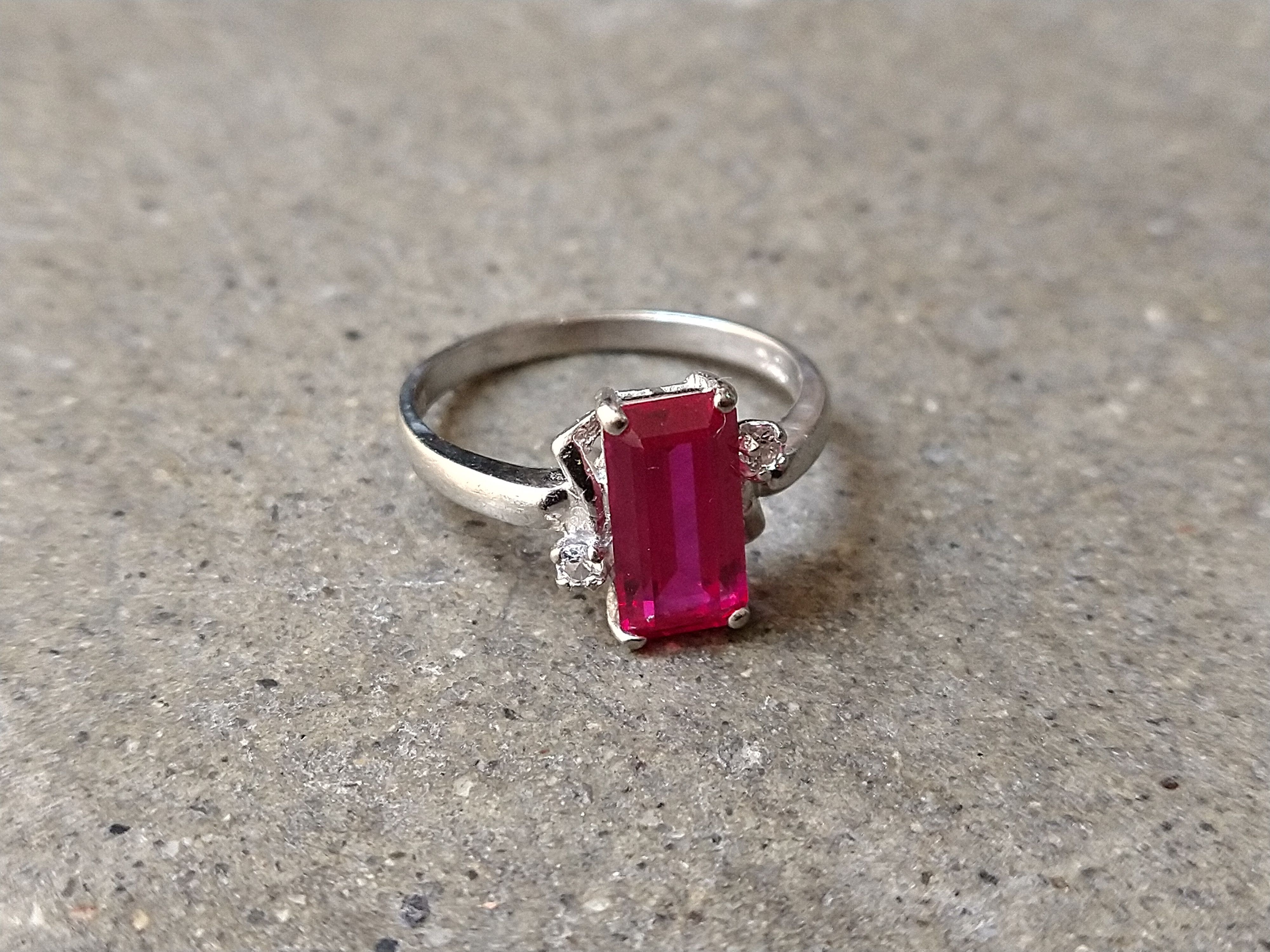 Jewelry × Vintage 10k White Gold Ring Lab Pink Ruby Size 5.75 Rectangle Size ONE SIZE - 2 Thumbnail