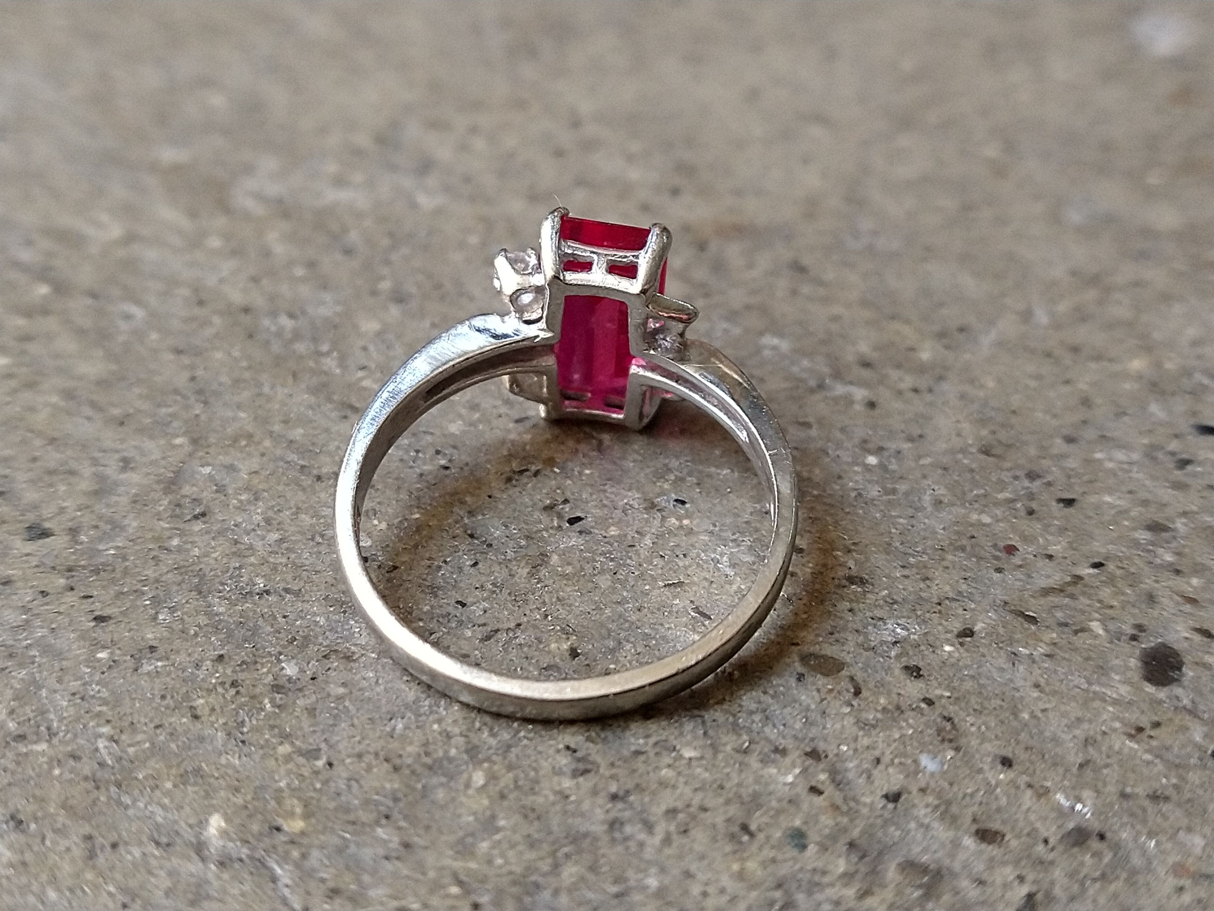 Jewelry × Vintage 10k White Gold Ring Lab Pink Ruby Size 5.75 Rectangle Size ONE SIZE - 7 Thumbnail