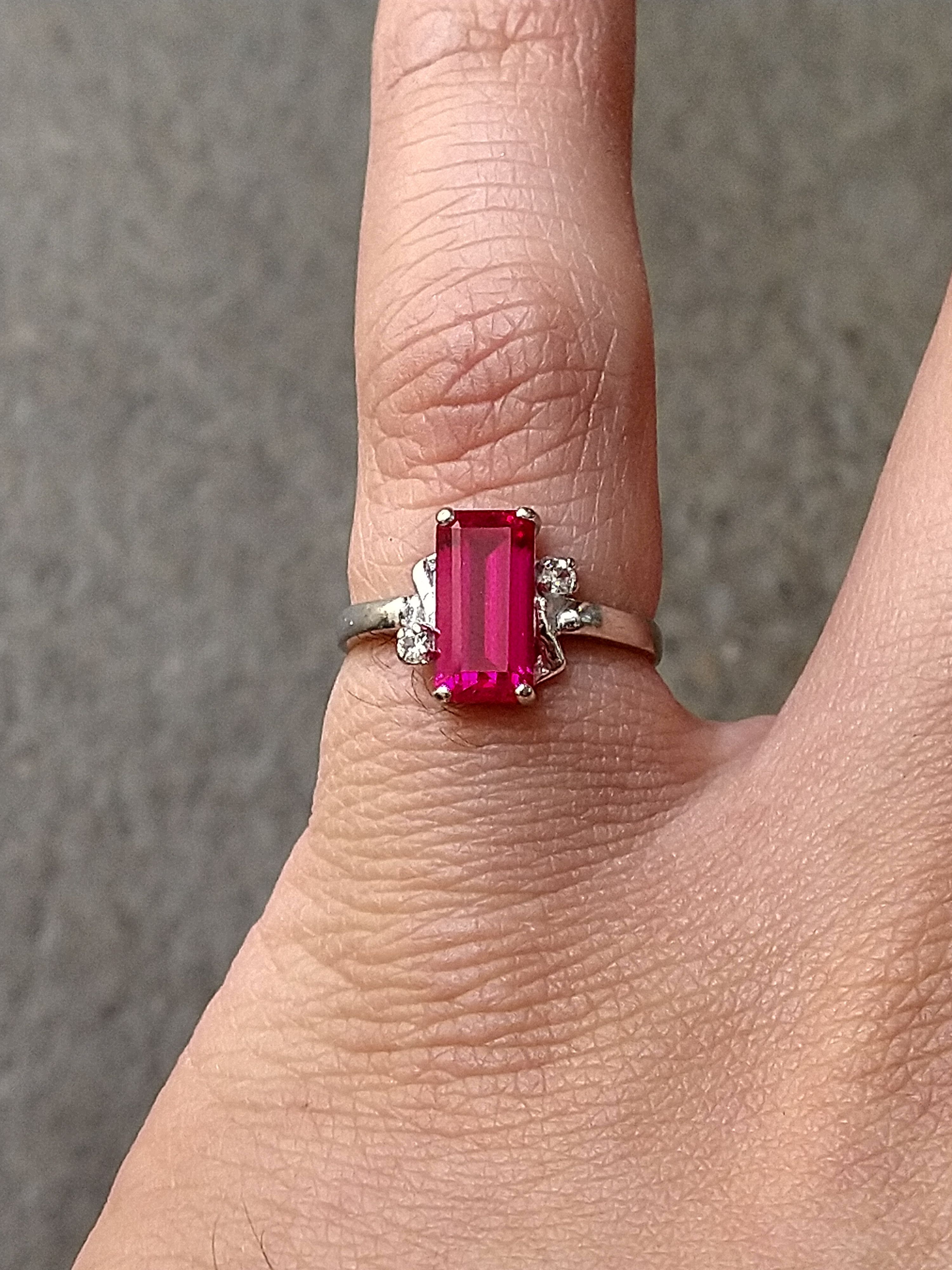 Jewelry × Vintage 10k White Gold Ring Lab Pink Ruby Size 5.75 Rectangle Size ONE SIZE - 11 Thumbnail