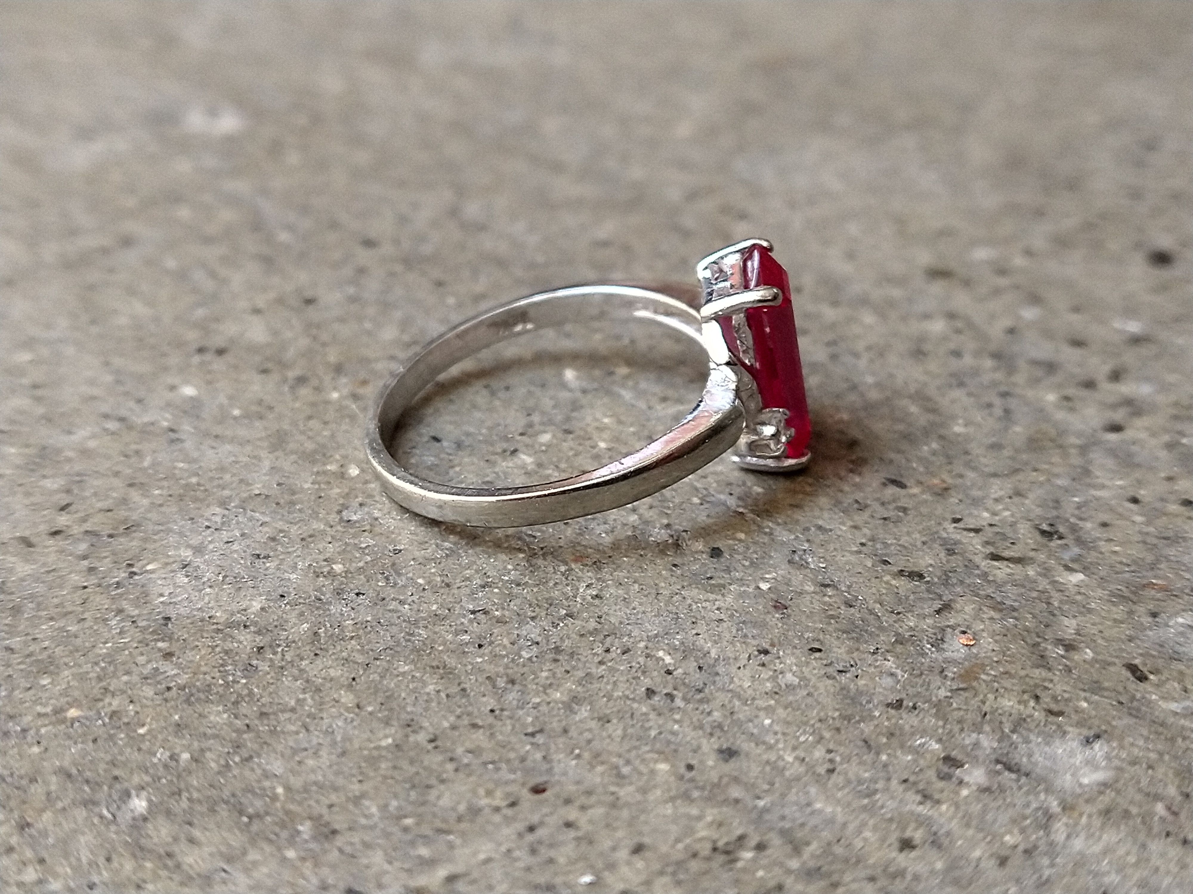 Jewelry × Vintage 10k White Gold Ring Lab Pink Ruby Size 5.75 Rectangle Size ONE SIZE - 5 Thumbnail