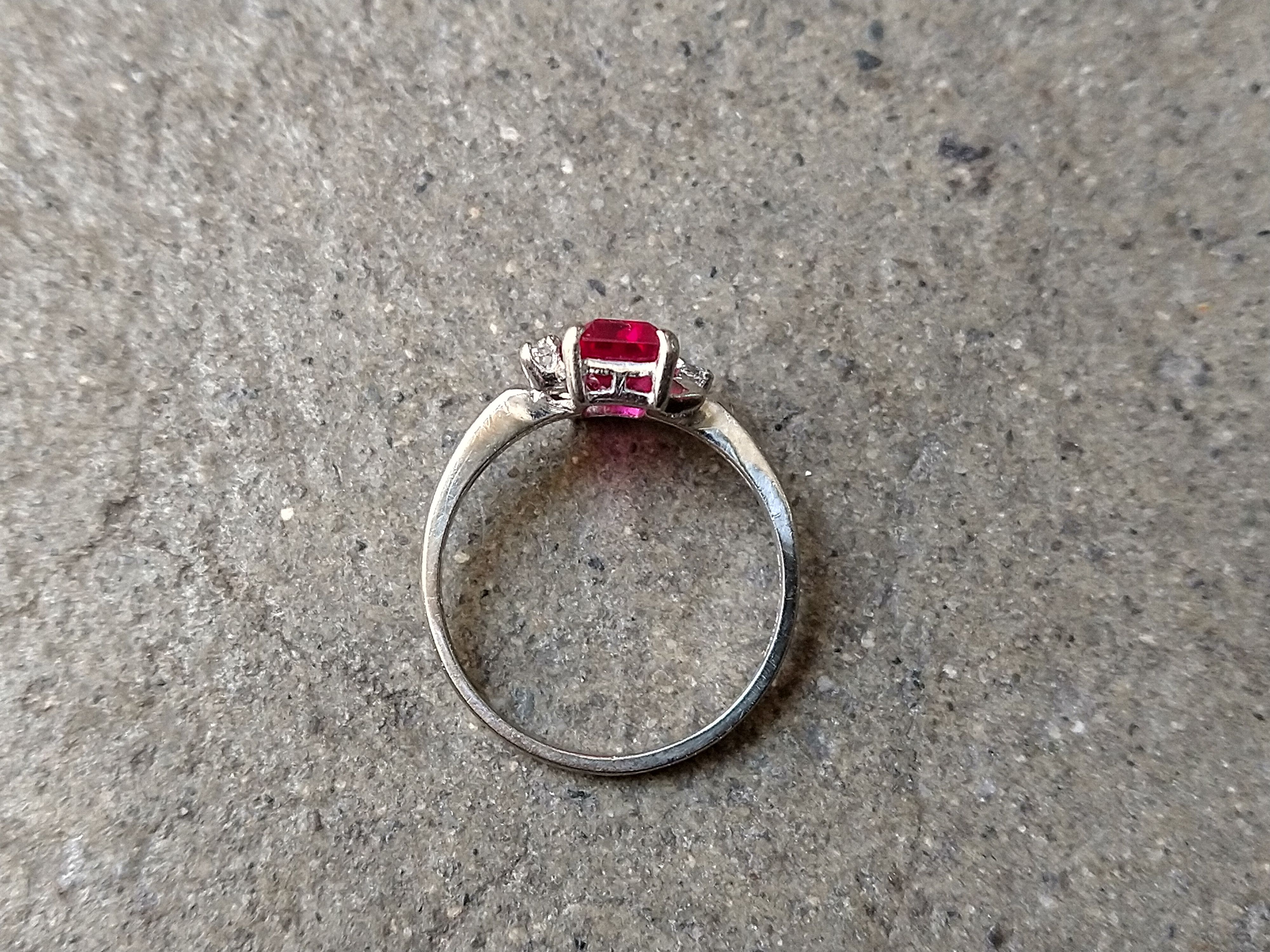 Jewelry × Vintage 10k White Gold Ring Lab Pink Ruby Size 5.75 Rectangle Size ONE SIZE - 6 Thumbnail