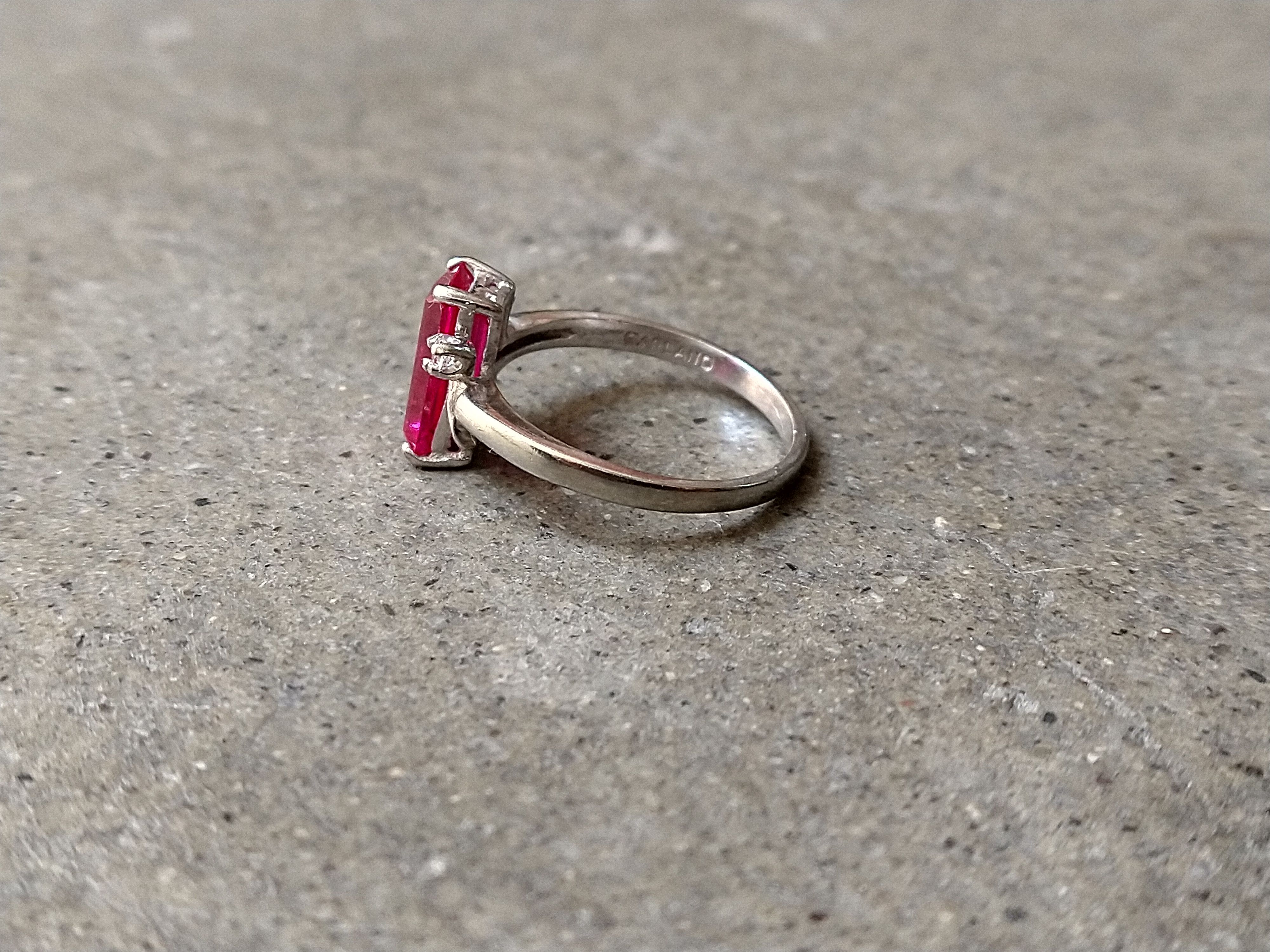 Jewelry × Vintage 10k White Gold Ring Lab Pink Ruby Size 5.75 Rectangle Size ONE SIZE - 4 Thumbnail