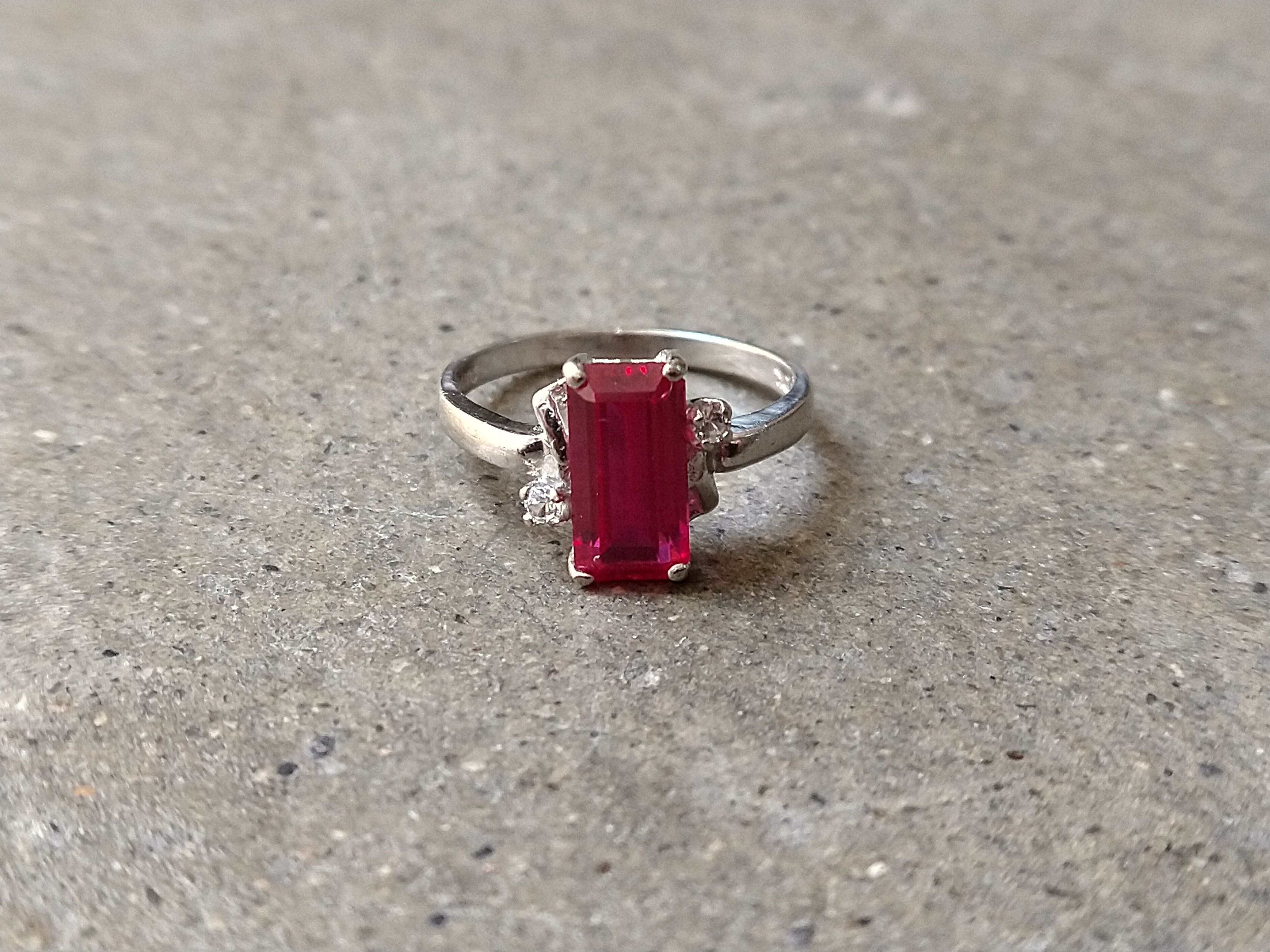 Jewelry × Vintage 10k White Gold Ring Lab Pink Ruby Size 5.75 Rectangle Size ONE SIZE - 3 Thumbnail
