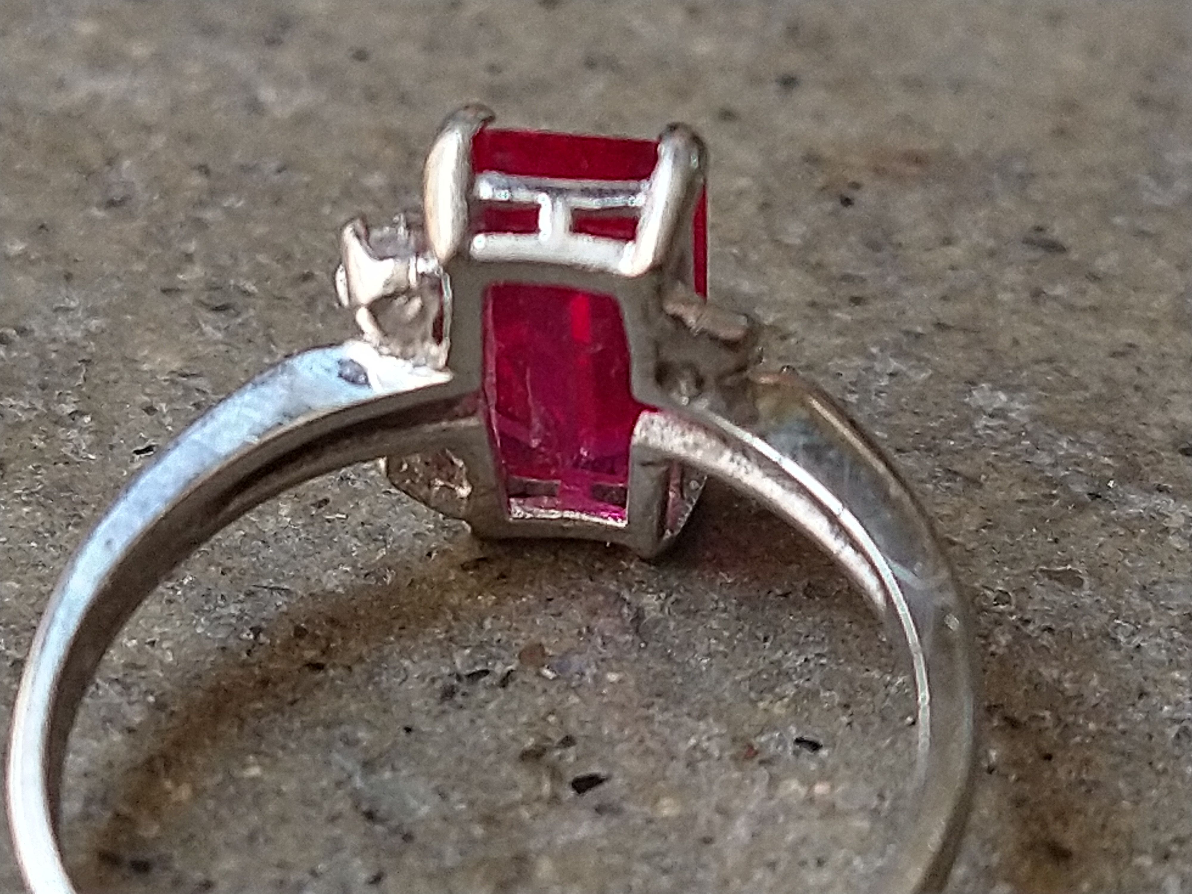 Jewelry × Vintage 10k White Gold Ring Lab Pink Ruby Size 5.75 Rectangle Size ONE SIZE - 8 Thumbnail
