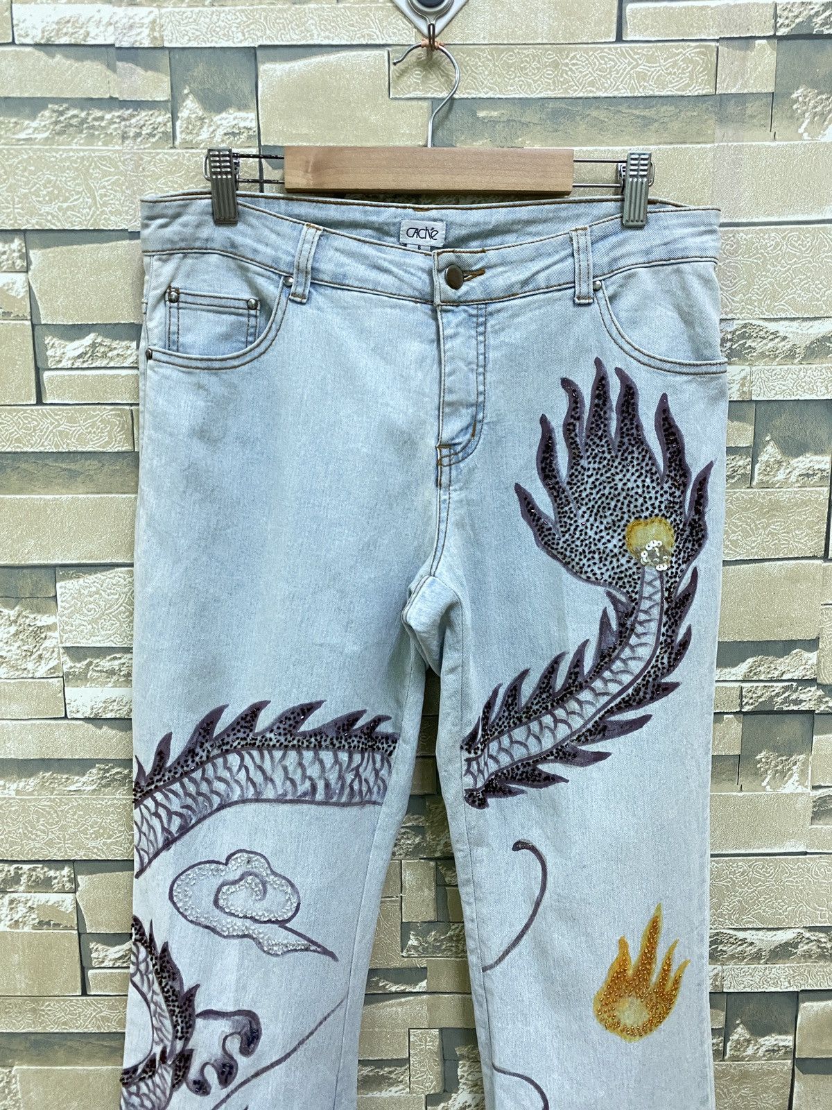 Other CACHE Dragon Custom Bead Scretch Bootcut Flared Denim Pant Size US 30 / EU 46 - 3 Thumbnail