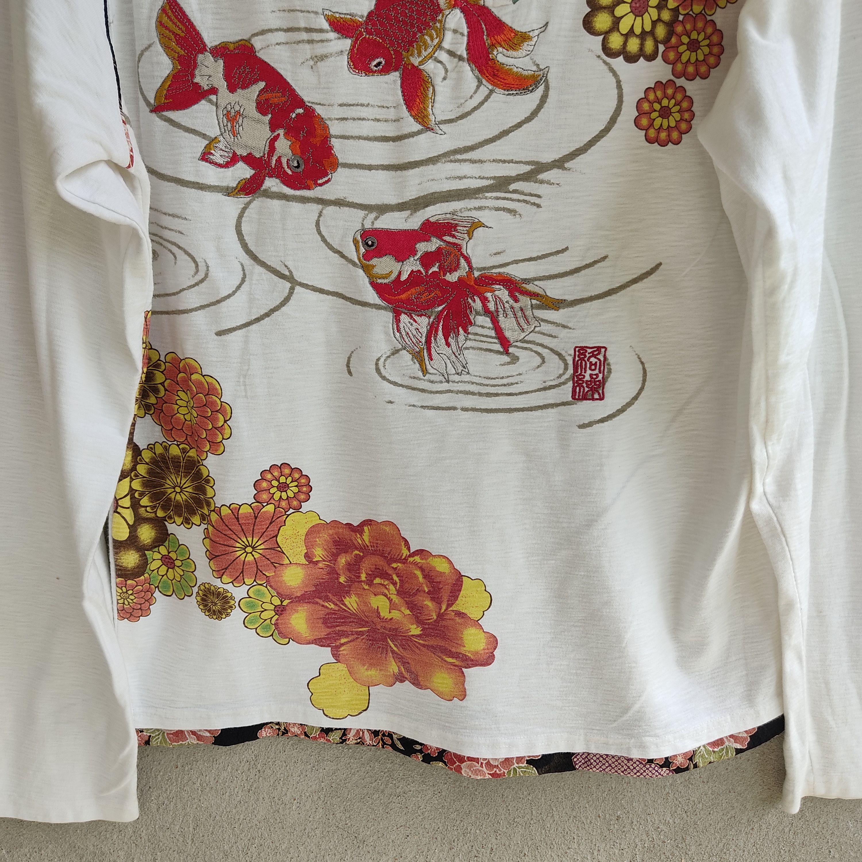 Japanese Brand Kara Kuri Gold Fish Embroidery Sukajan Long Sleeve Tshirt Size US M / EU 48-50 / 2 - 4 Thumbnail