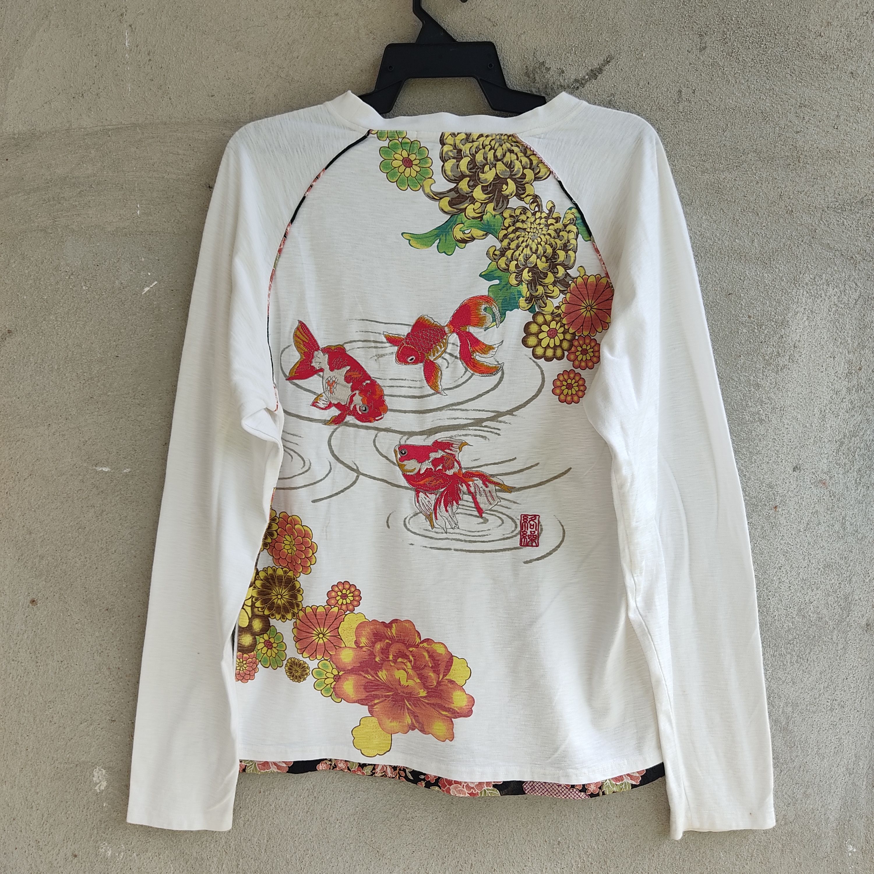 Japanese Brand Kara Kuri Gold Fish Embroidery Sukajan Long Sleeve Tshirt Size US M / EU 48-50 / 2 - 1 Thumbnail