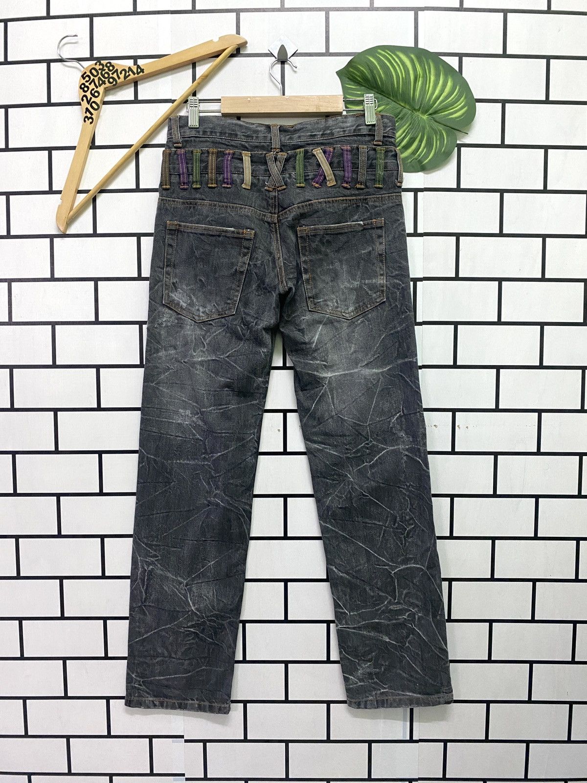 Image of Designer Japan Nylaus Clothing Double Waist Acid Wash Style Denim in Black, Men's (Size 30)