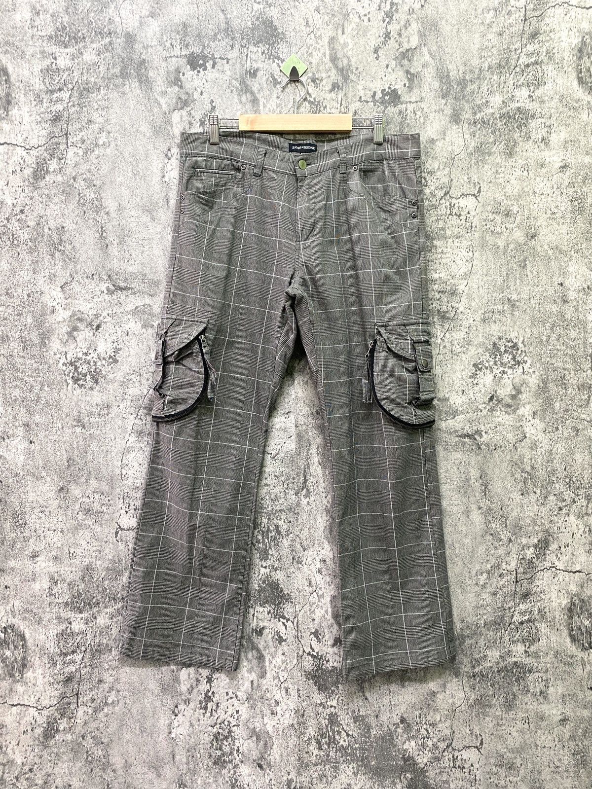 Japanese Brand 31040=SKKONE Cargo Multipocket Checked Bondage Style Pant Size US 34 / EU 50 - 1 Thumbnail