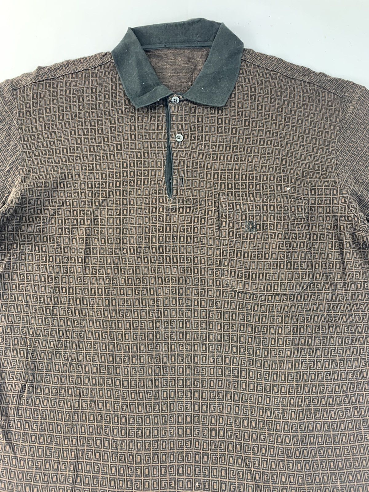 Vintage Nova Check Monogram Pocket Long sleeve Polo Tee D515 Size US L / EU 52-54 / 3 - 3 Thumbnail