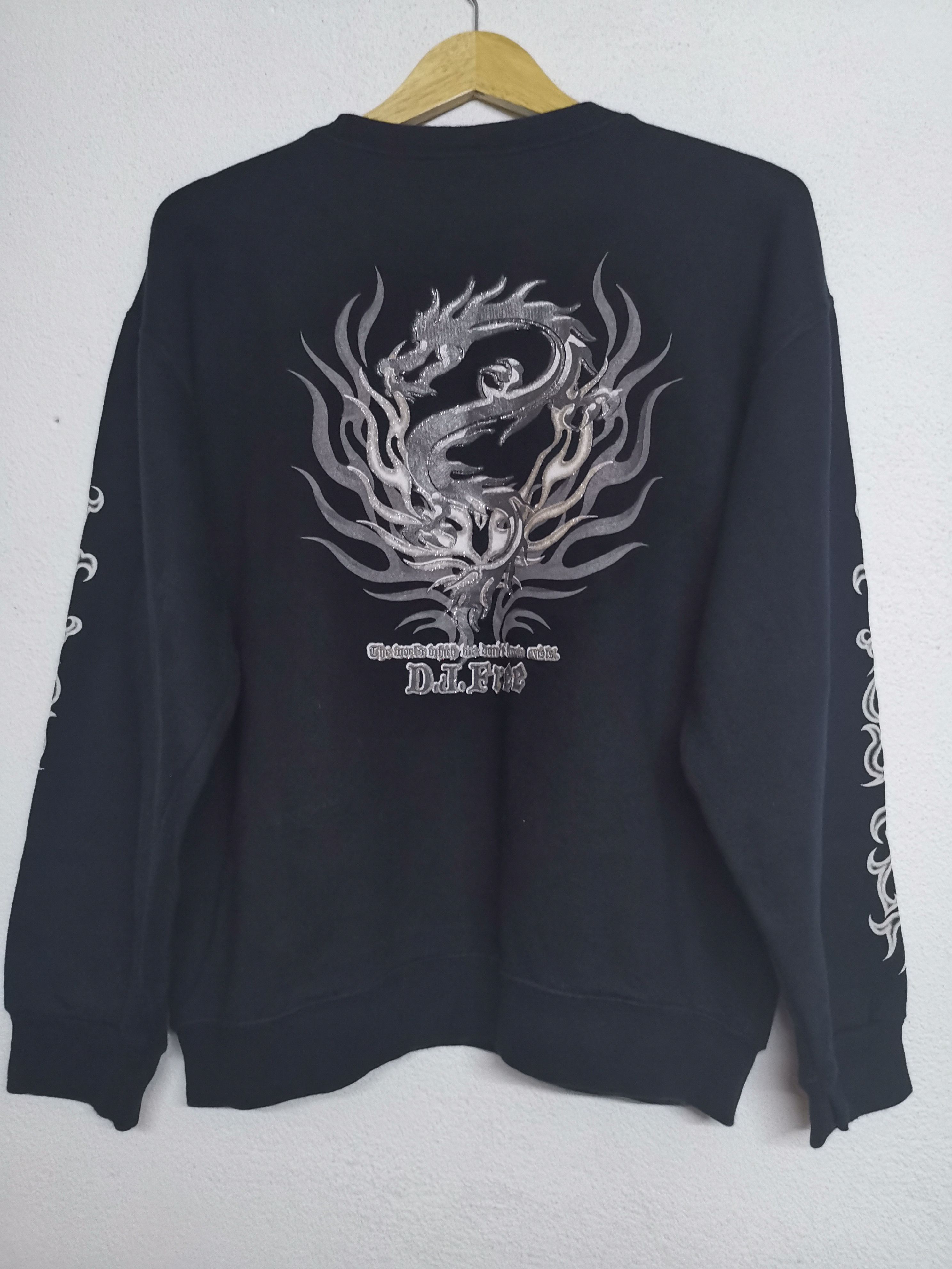 image of Designer Dj Free Big Logo Dragon Pullover Sweatshirt in Black, Men's (Size Medium)