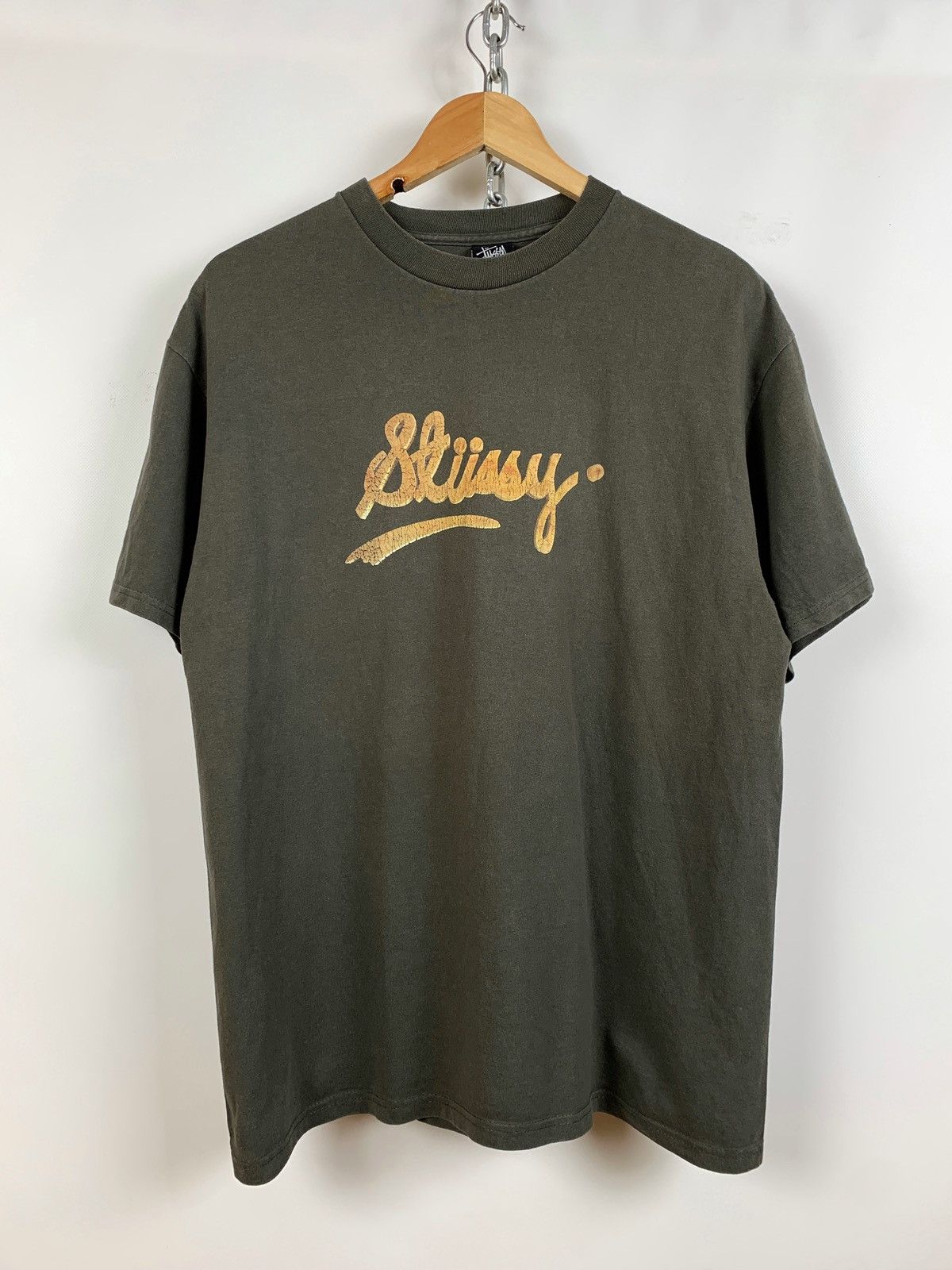Stussy 00s Vintage Stussy Khaki Big Logo T-Shirt Size US L / EU 52-54 / 3 - 3 Thumbnail
