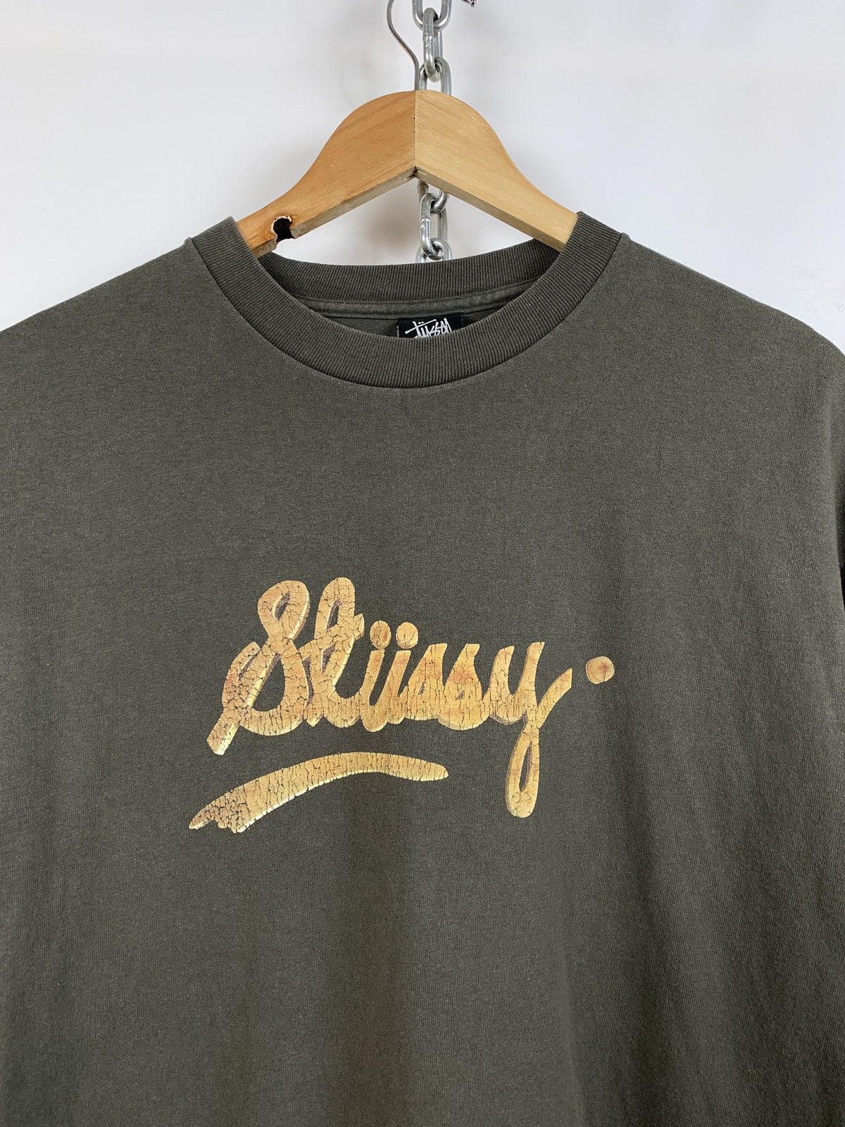 Stussy 00s Vintage Stussy Khaki Big Logo T-Shirt Size US L / EU 52-54 / 3 - 5 Thumbnail