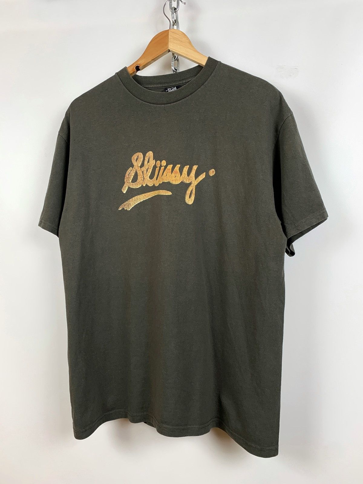 Stussy 00s Vintage Stussy Khaki Big Logo T-Shirt Size US L / EU 52-54 / 3 - 2 Thumbnail